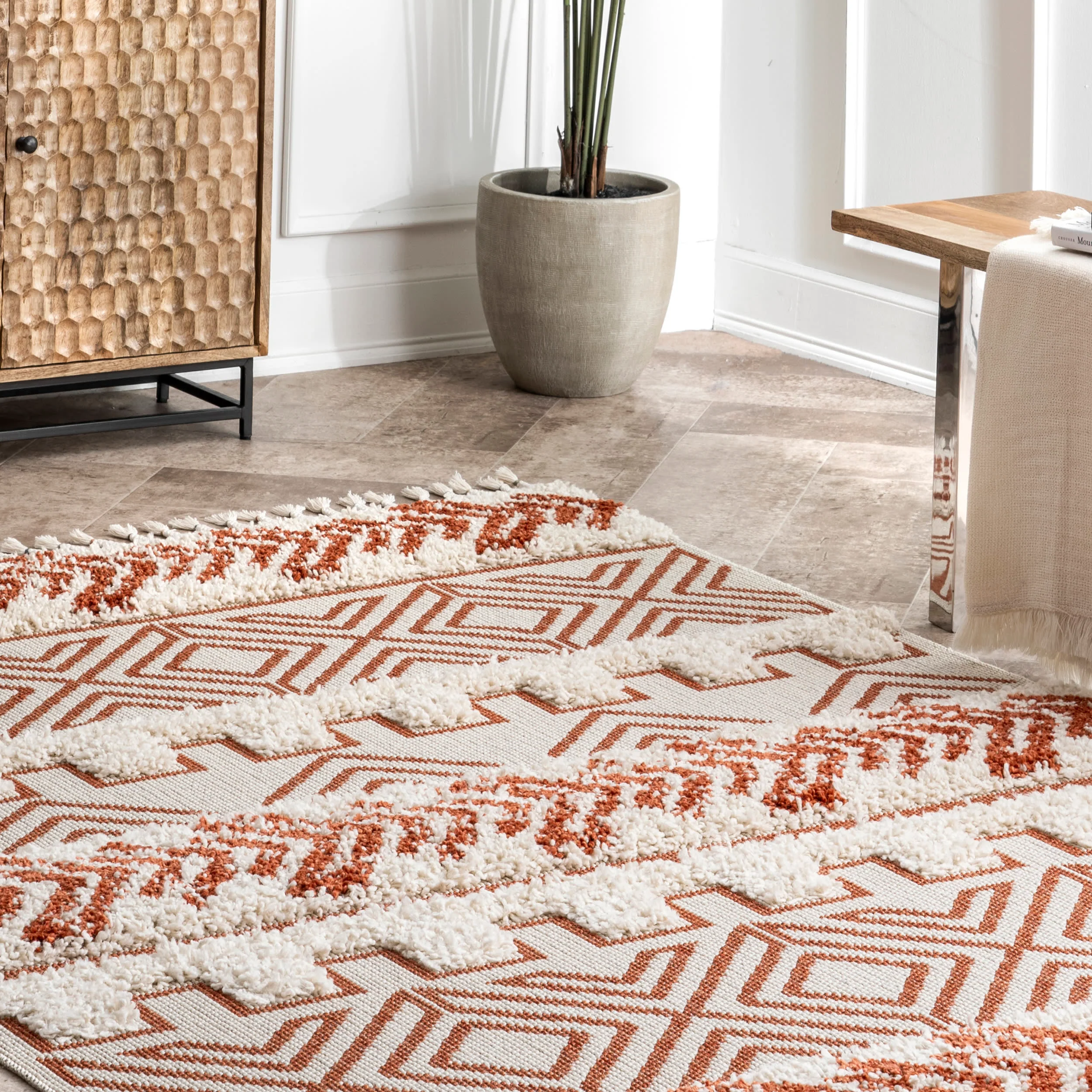 Banded Shag Rug | Rust - Image 4