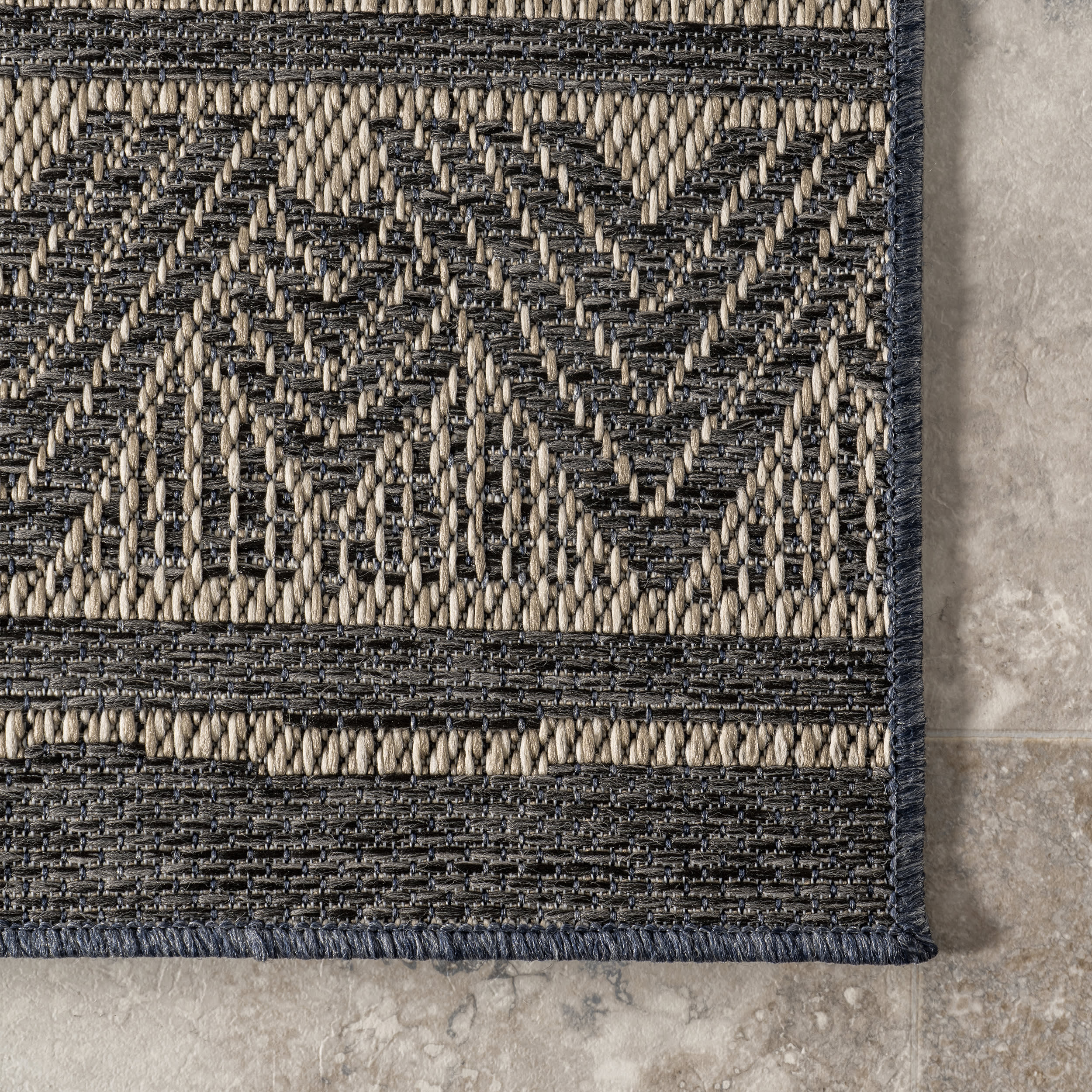 Banded Striped Indoor/Outdoor Rug | Charcoal - Image 3