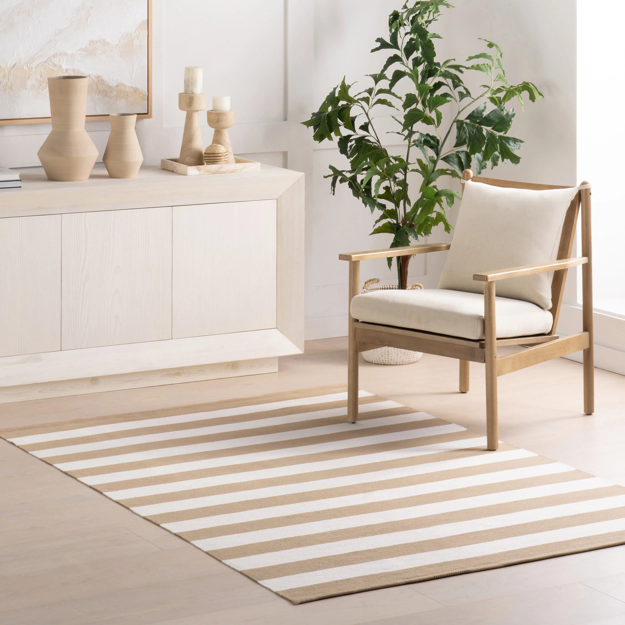 Banks Stripe Handwoven Indoor/Outdoor Rug | Khaki - Image 2