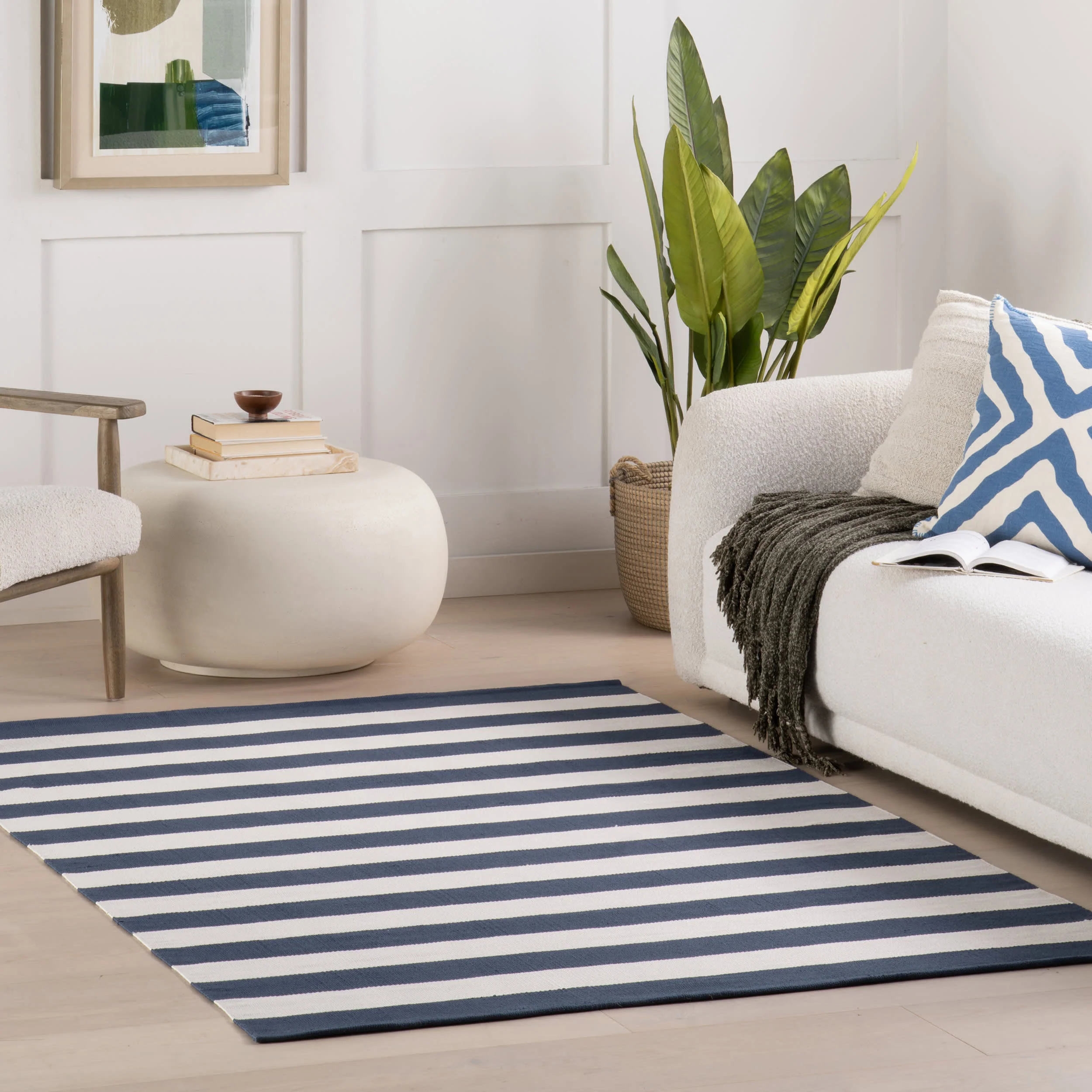 Banks Stripe Handwoven Indoor/Outdoor Rug | Navy - Image 2