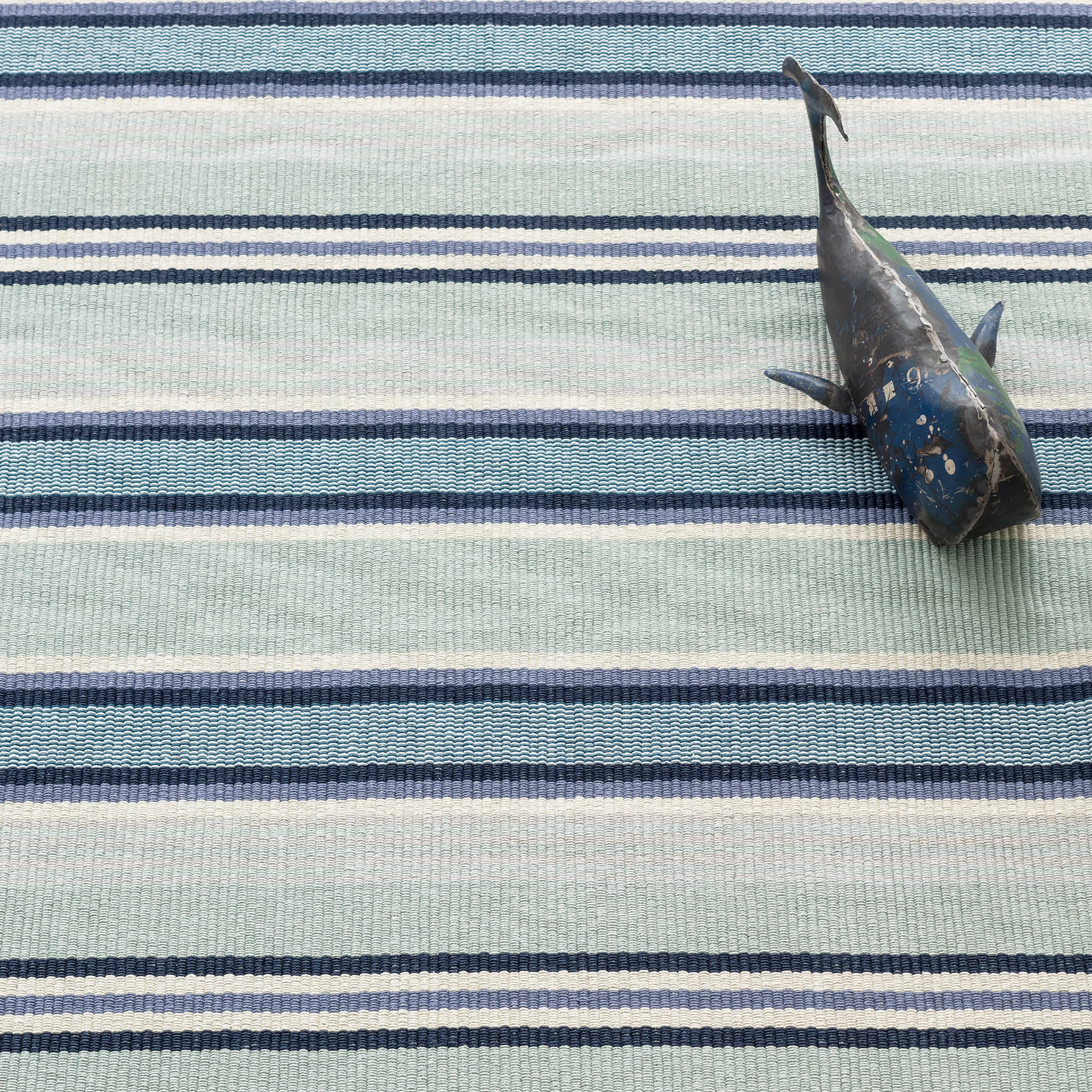 Barbados Stripe Handwoven Cotton Rug | Blue - Image 3