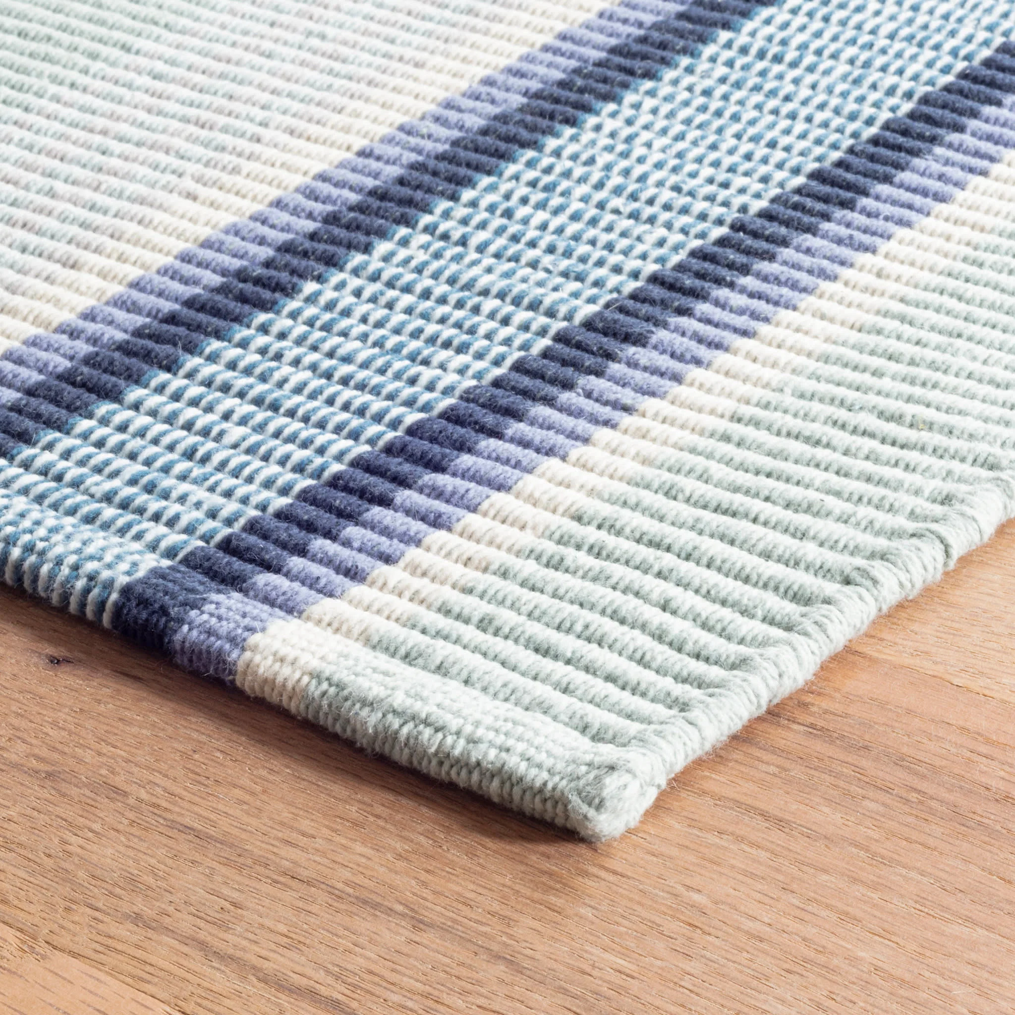 Barbados Stripe Handwoven Cotton Rug | Blue - Image 4