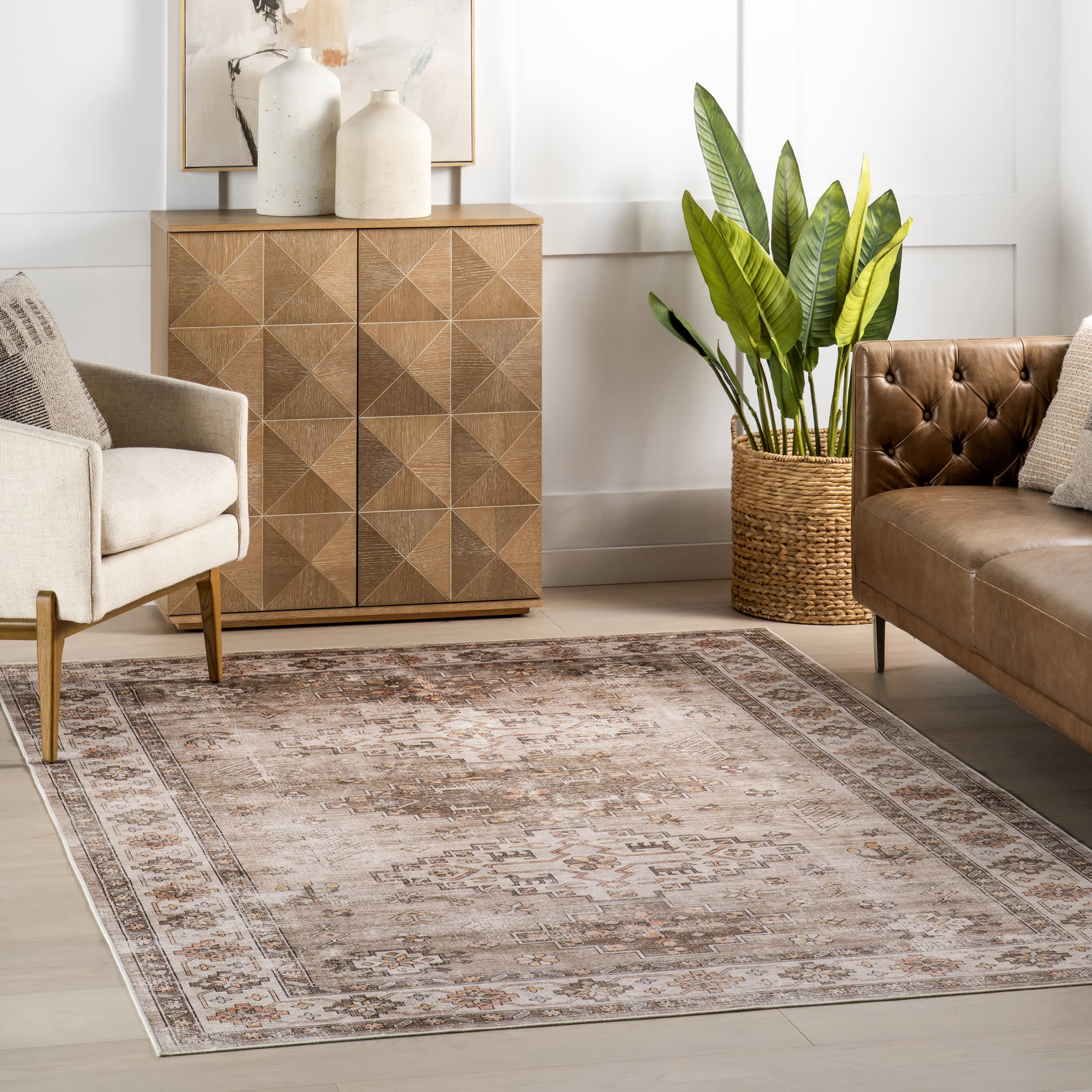 Barbary Distressed Spill Proof Washable Rug | Beige - Image 2