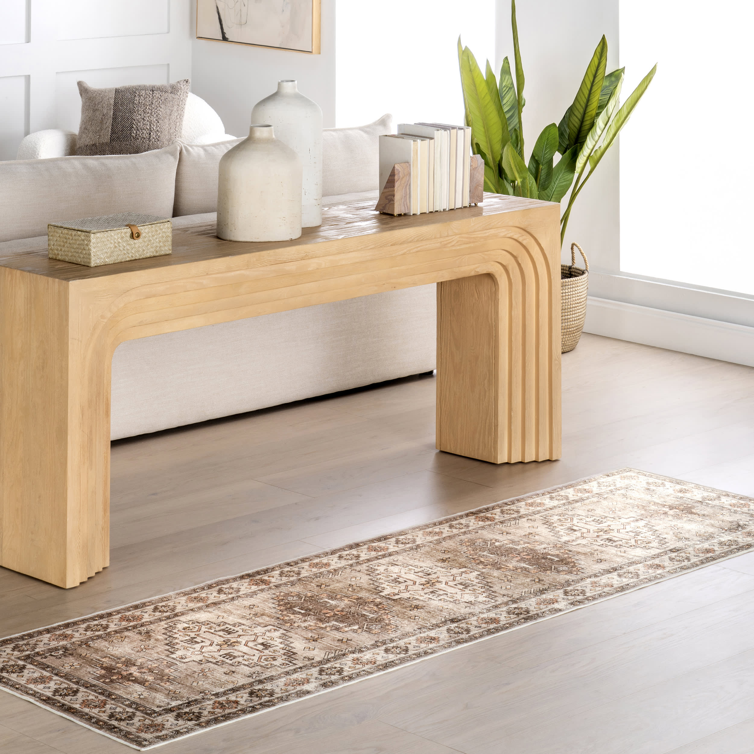 Barbary Distressed Spill Proof Washable Rug | Beige - Image 2
