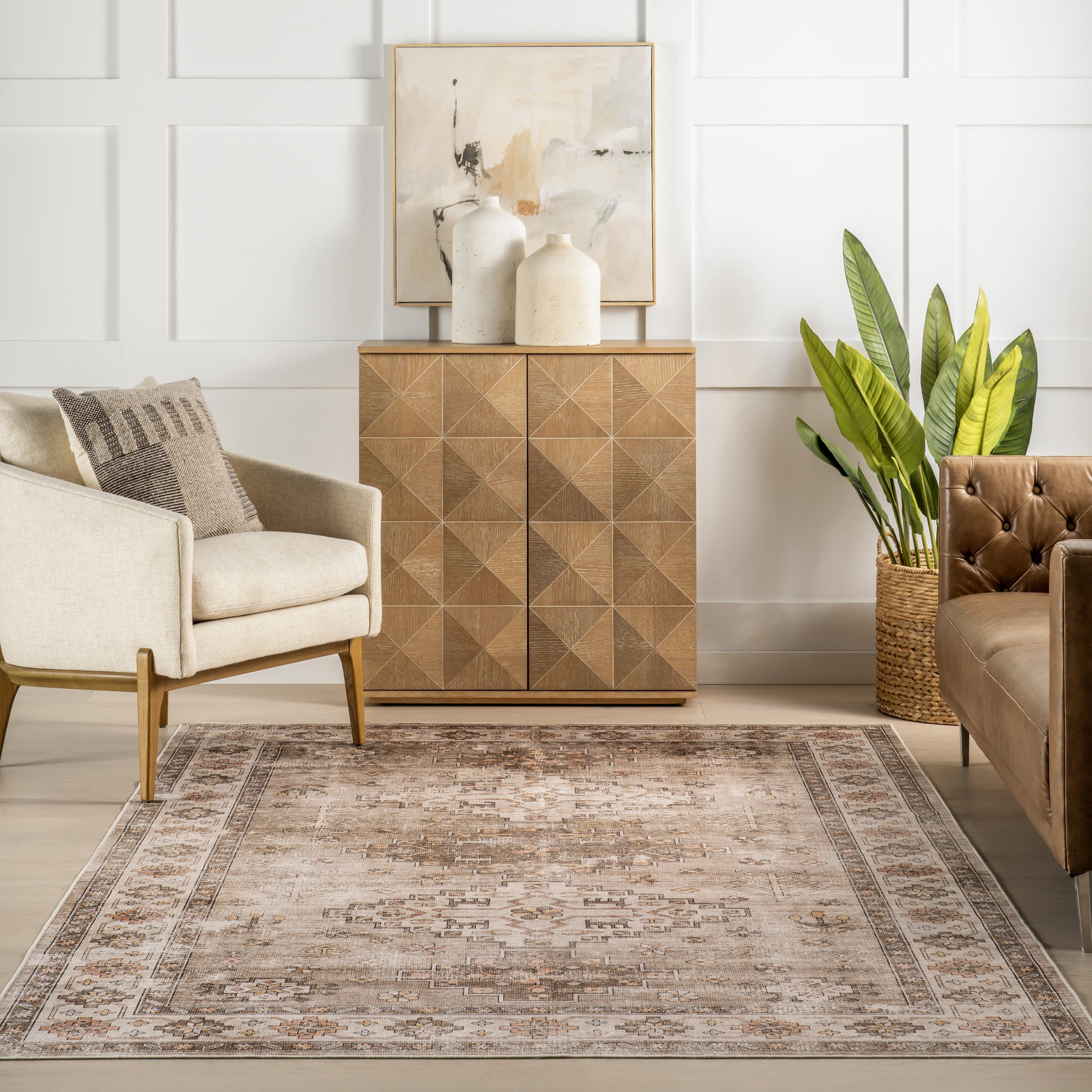 Barbary Distressed Spill Proof Washable Rug | Beige - Image 5