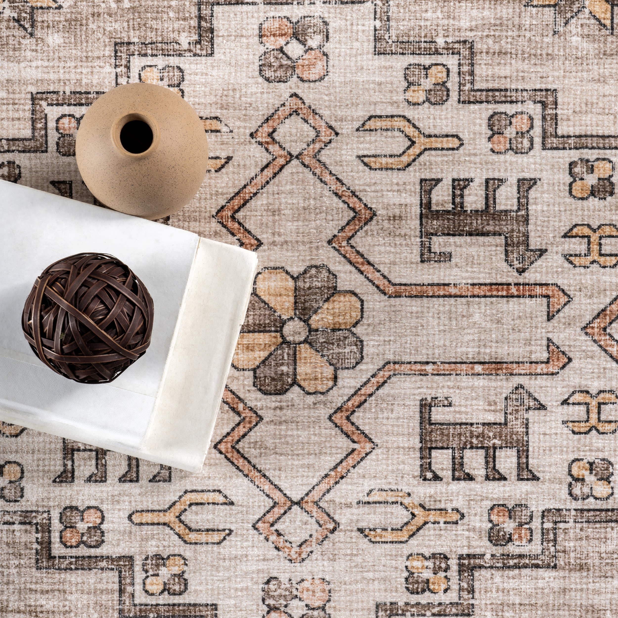 Barbary Distressed Spill Proof Washable Rug | Beige - Image 8