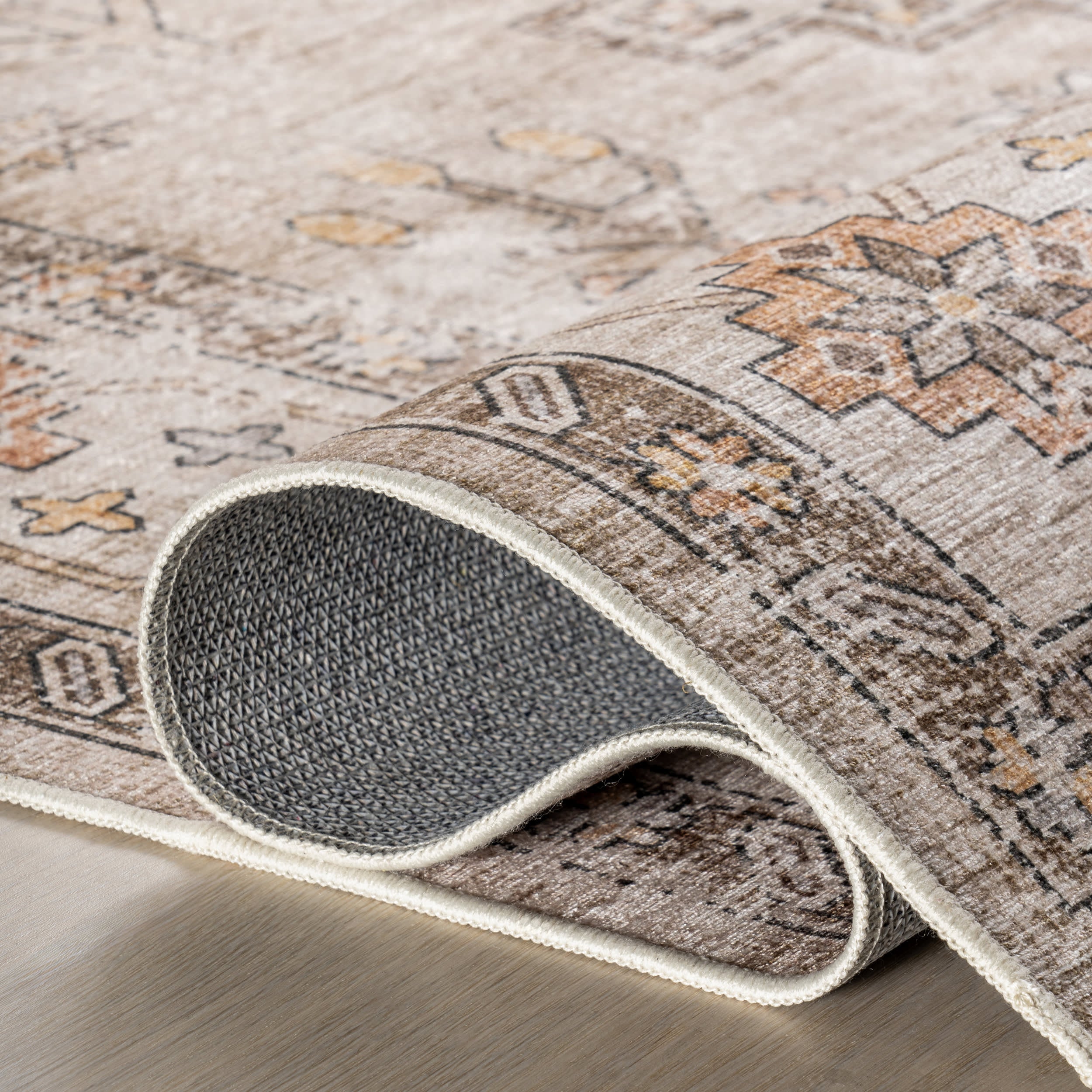 Barbary Distressed Spill Proof Washable Rug | Beige - Image 9