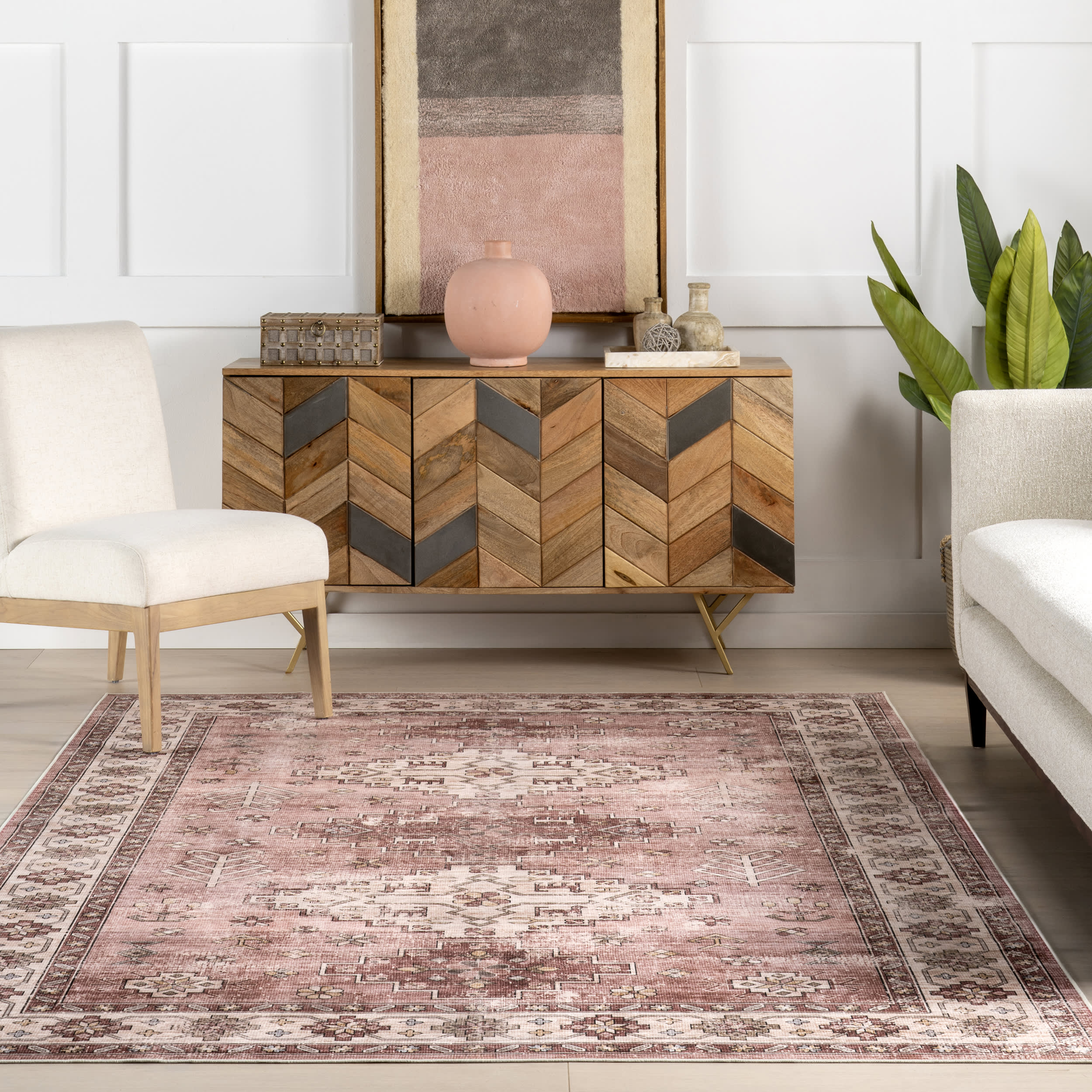 Barbary Distressed Spill Proof Washable Rug | Blush - Image 5