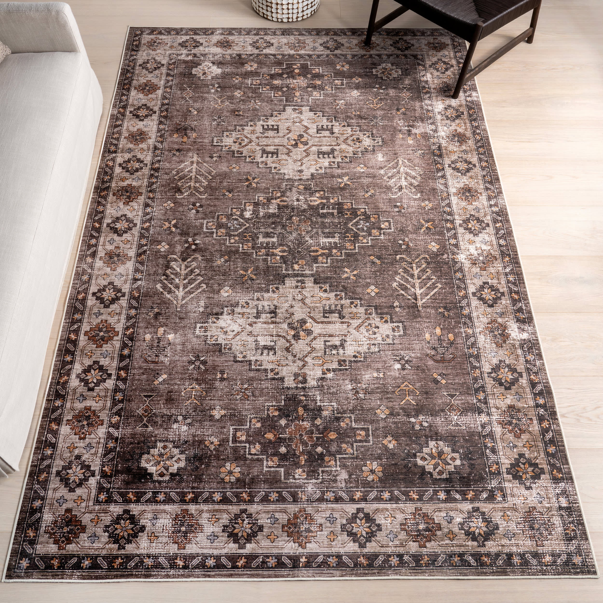 Barbary Distressed Spill Proof Washable Rug | Dark Brown - Image 2