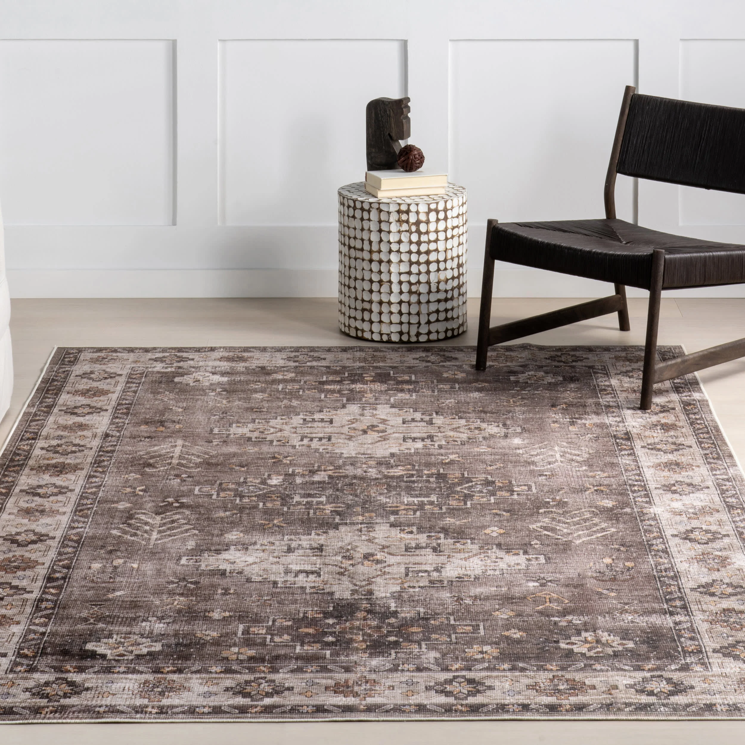 Barbary Distressed Spill Proof Washable Rug | Dark Brown - Image 5