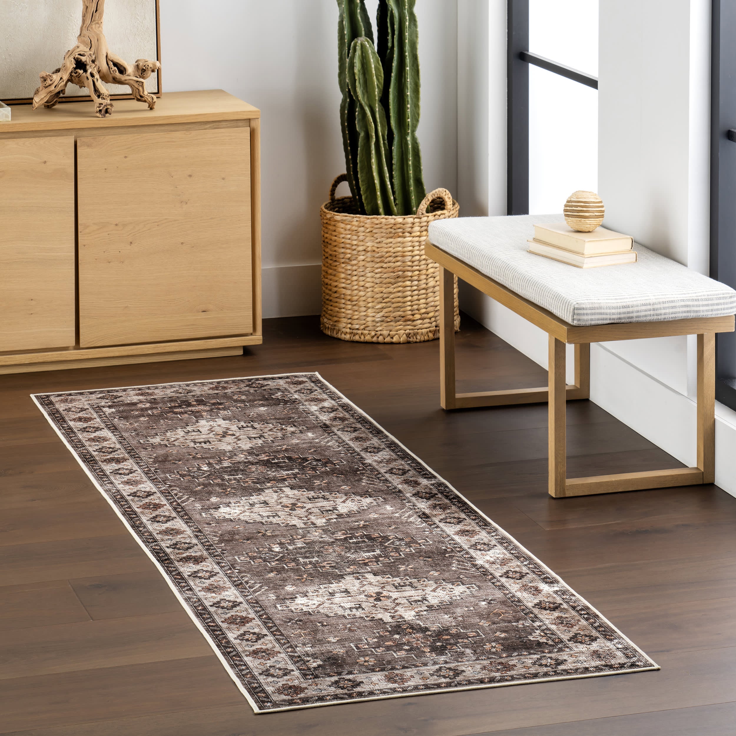 Barbary Distressed Spill Proof Washable Rug | Dark Brown - Image 2