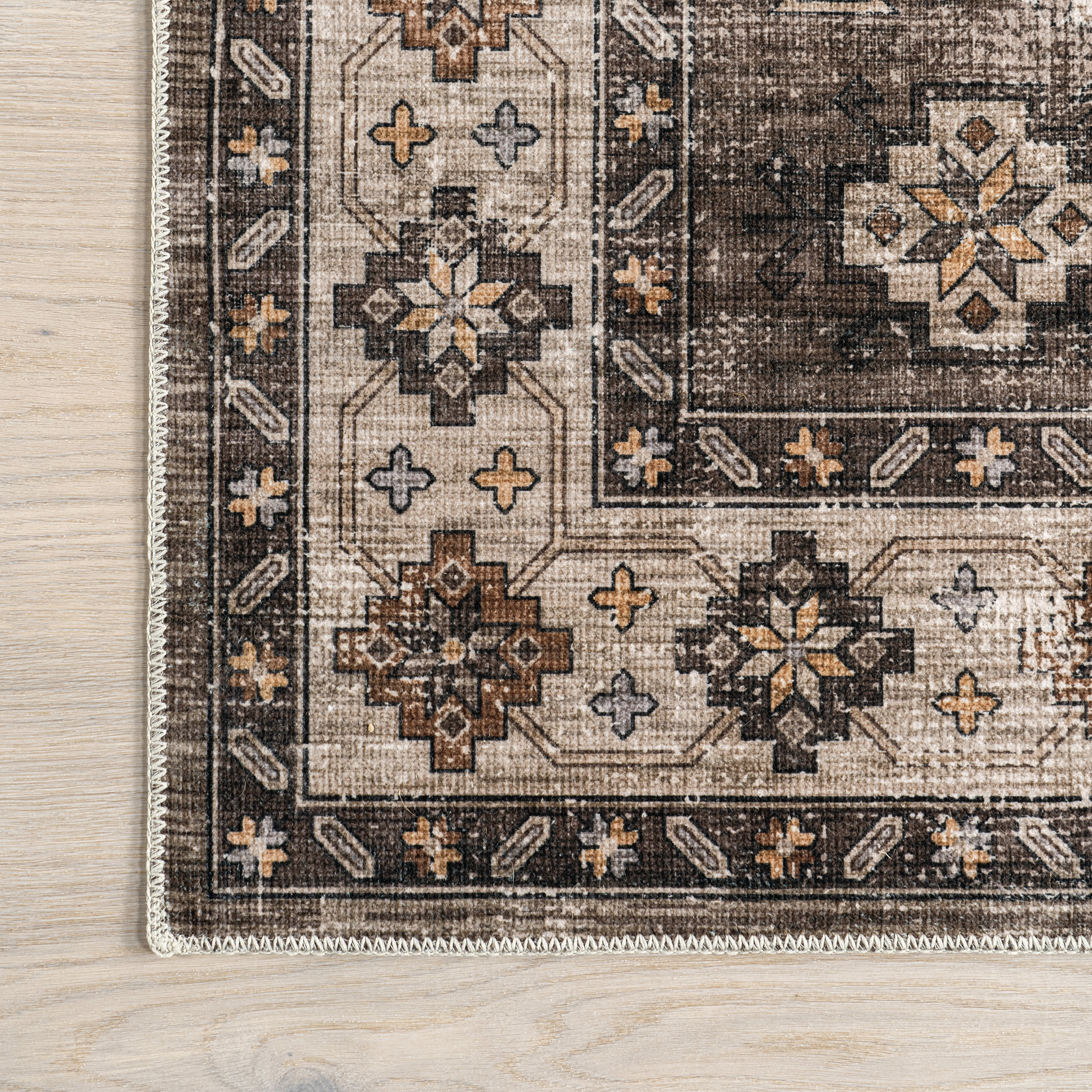 Barbary Distressed Washable Rug | Dark Brown - Image 3