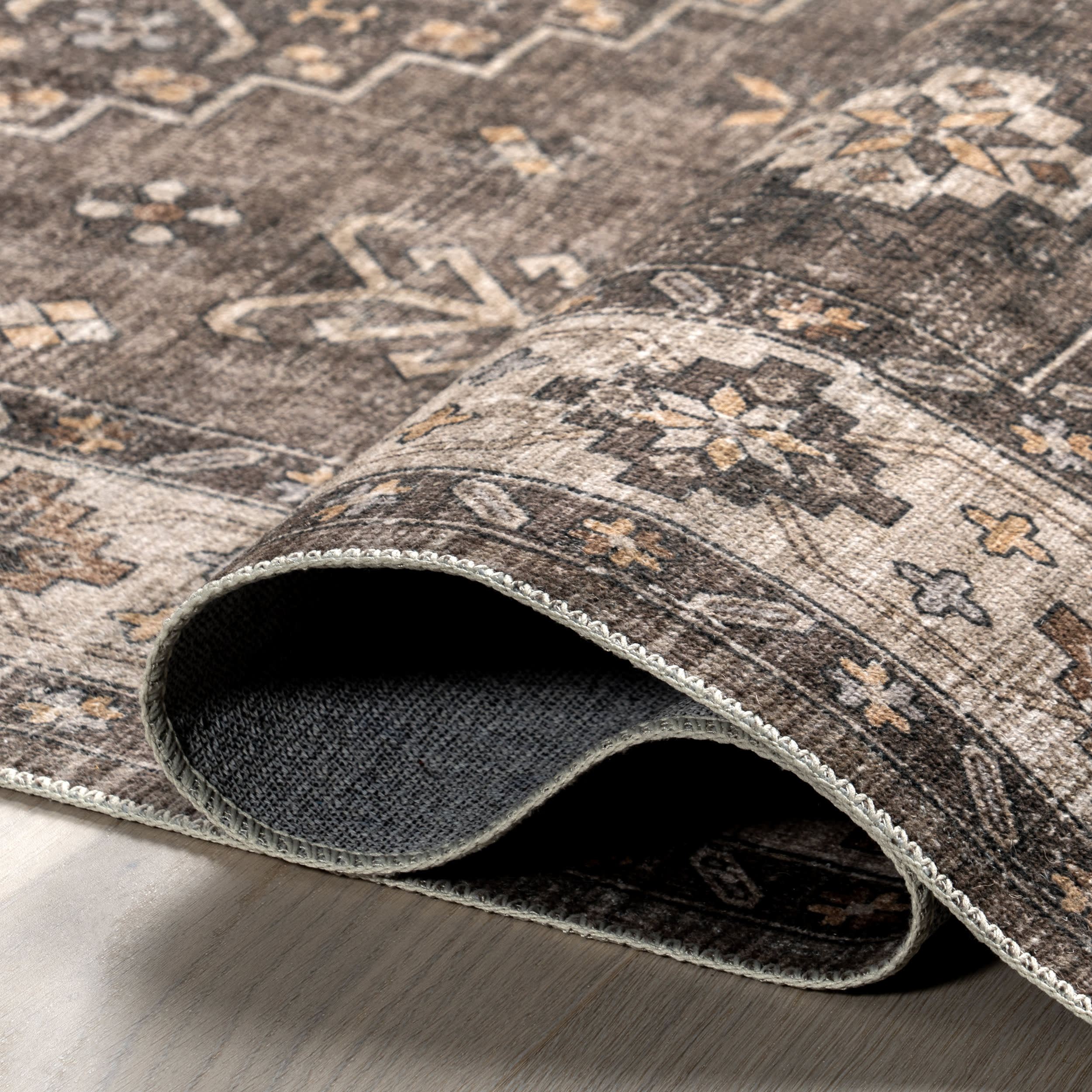 Barbary Distressed Washable Rug | Dark Brown - Image 6