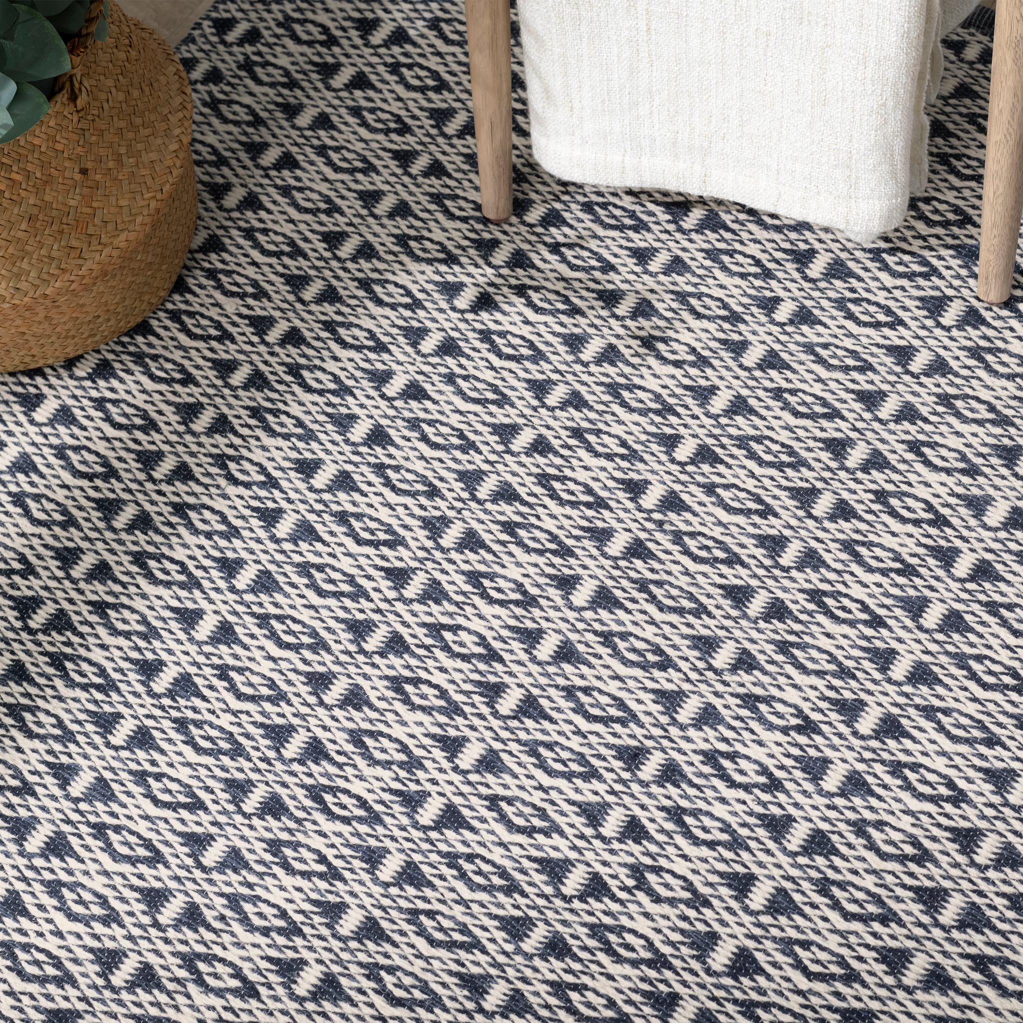 Bare Handwoven Cotton Rug | Blue - Image 2