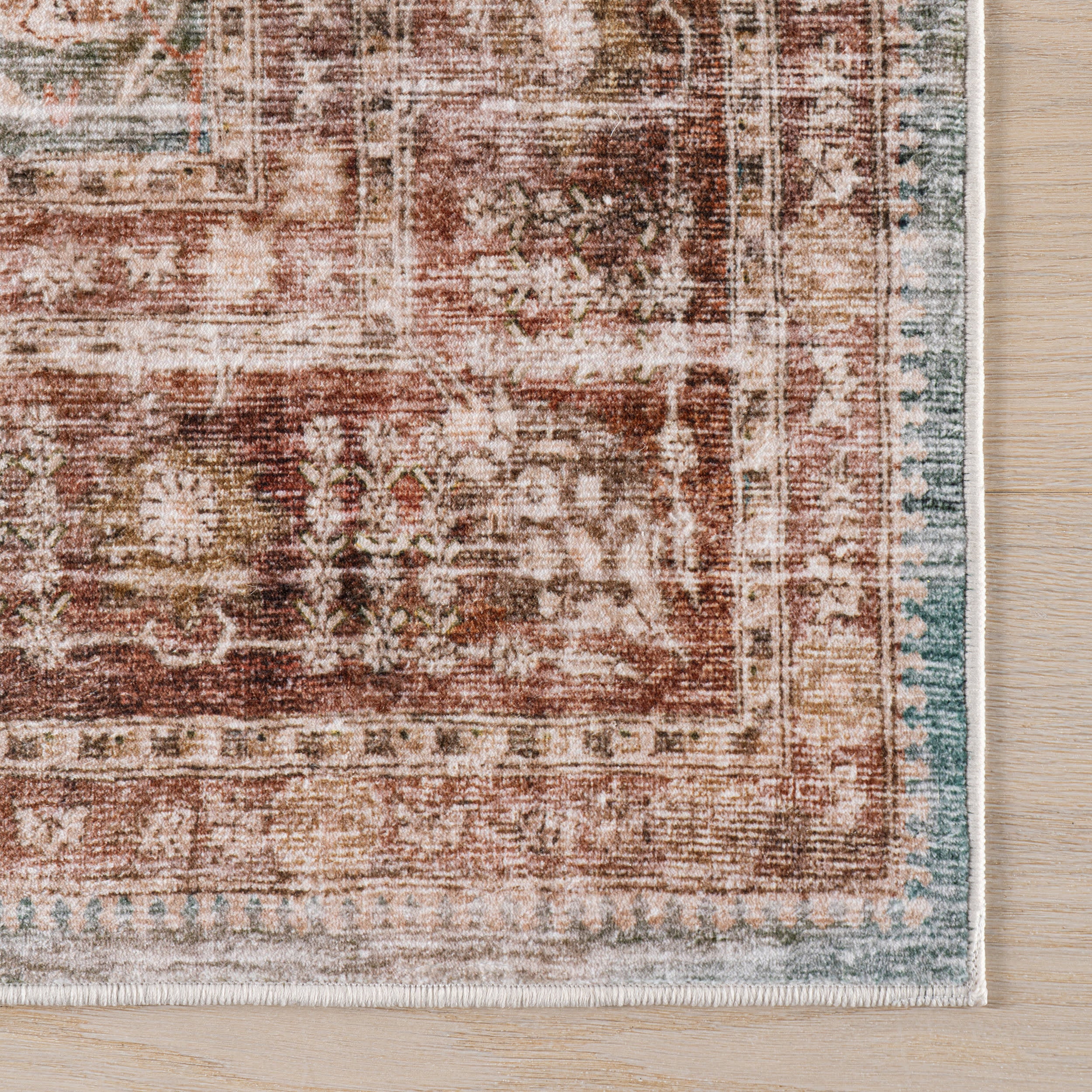 Basali Bordered Traditional Washable Rug | Rust - Image 4