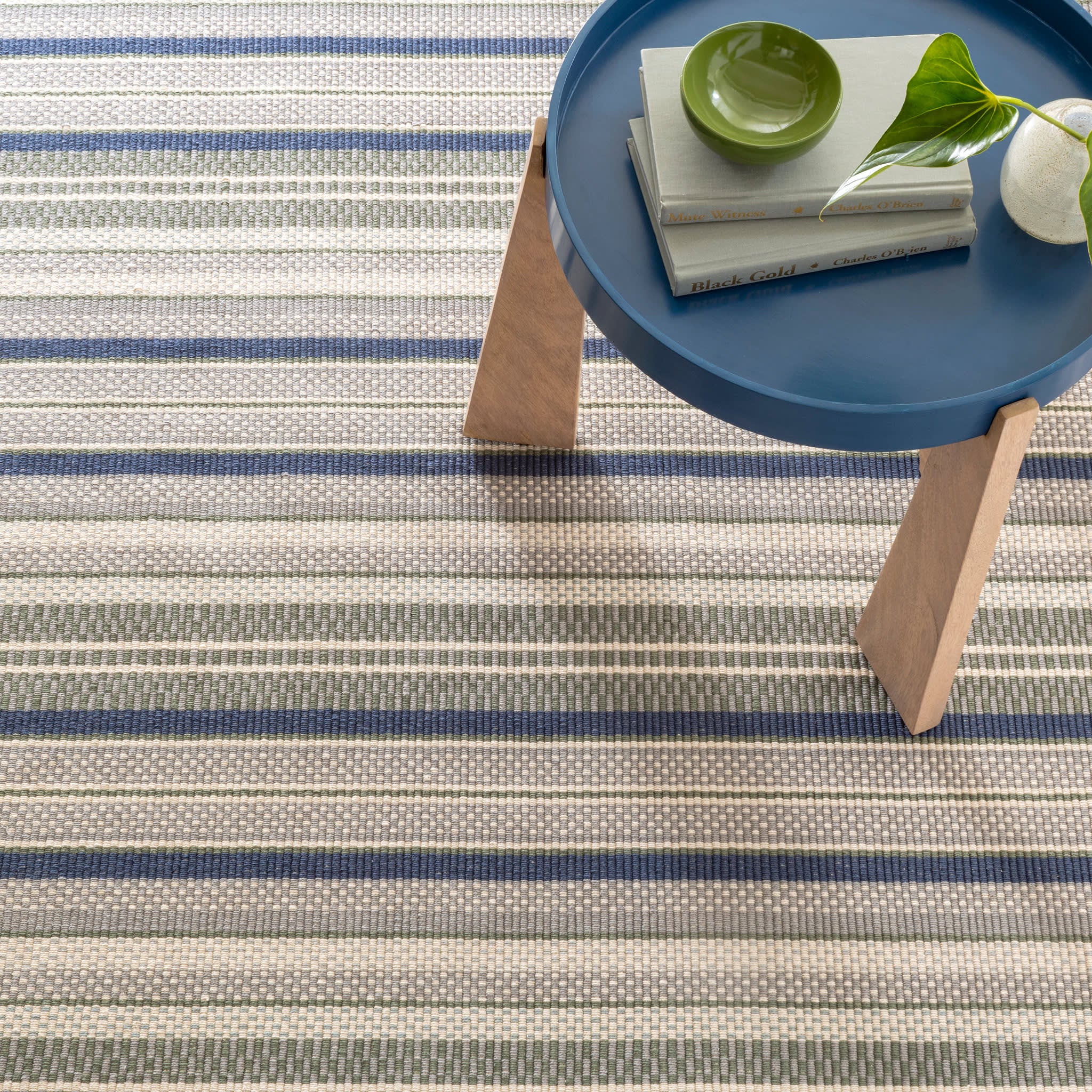 Bay Stripe Handwoven Cotton Rug | Blue - Image 4