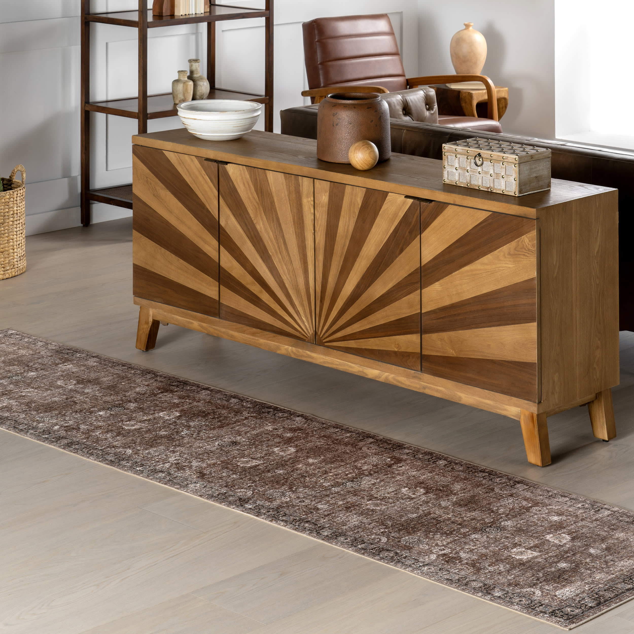 Bayberry Spill Proof Vintage Washable Rug | Brown - Image 2