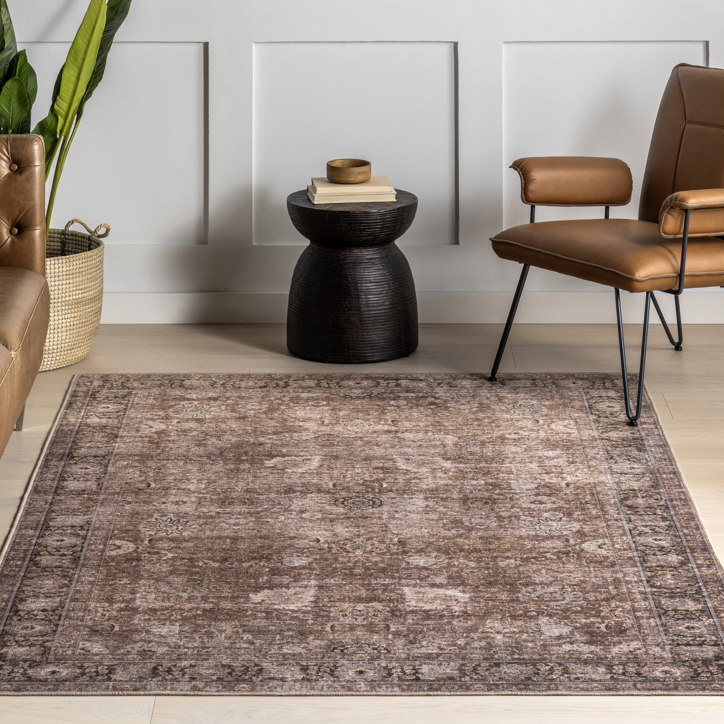 Bayberry Spill Proof Vintage Washable Rug | Brown - Image 5
