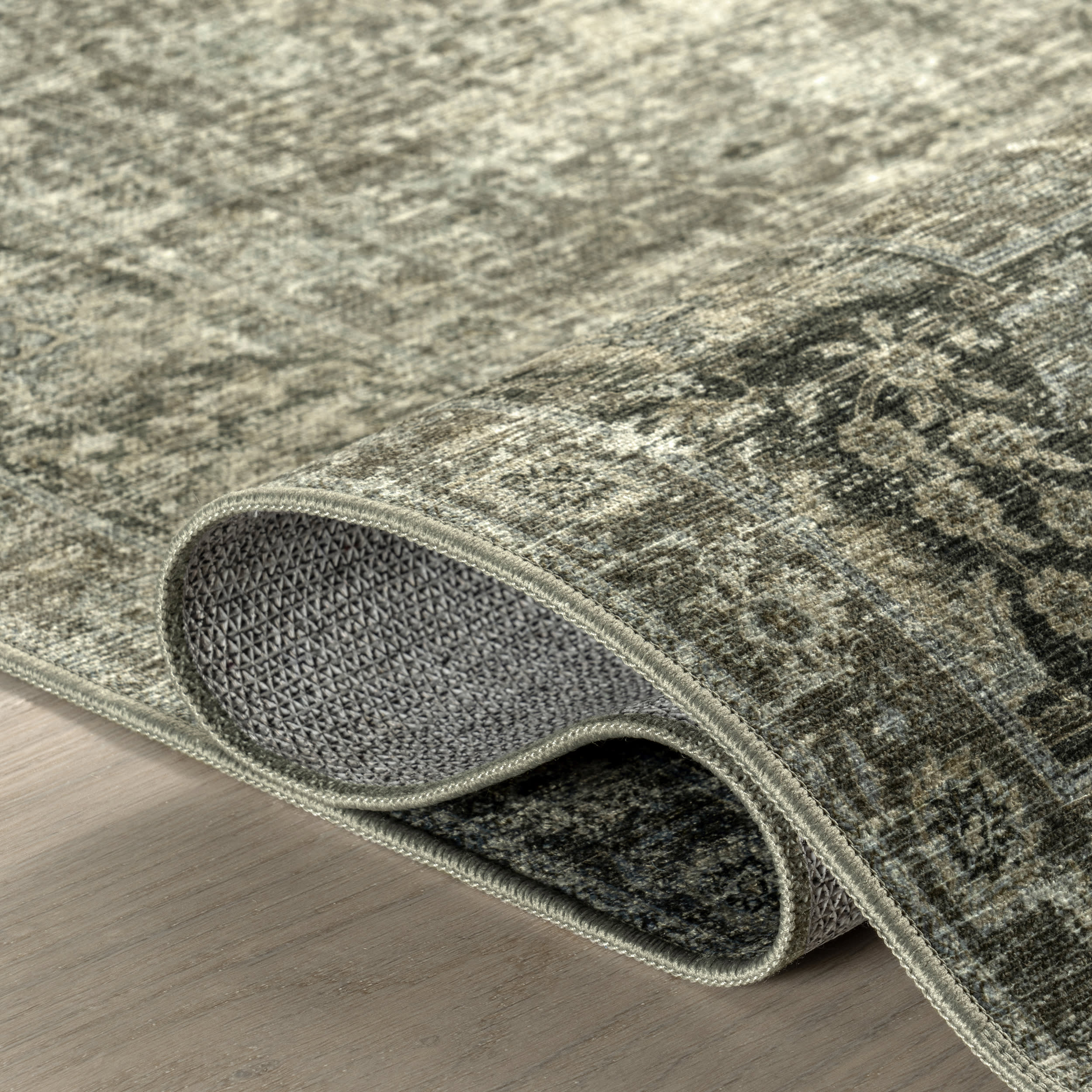 Bayberry Spill Proof Vintage Washable Rug | Green Grey - Image 11