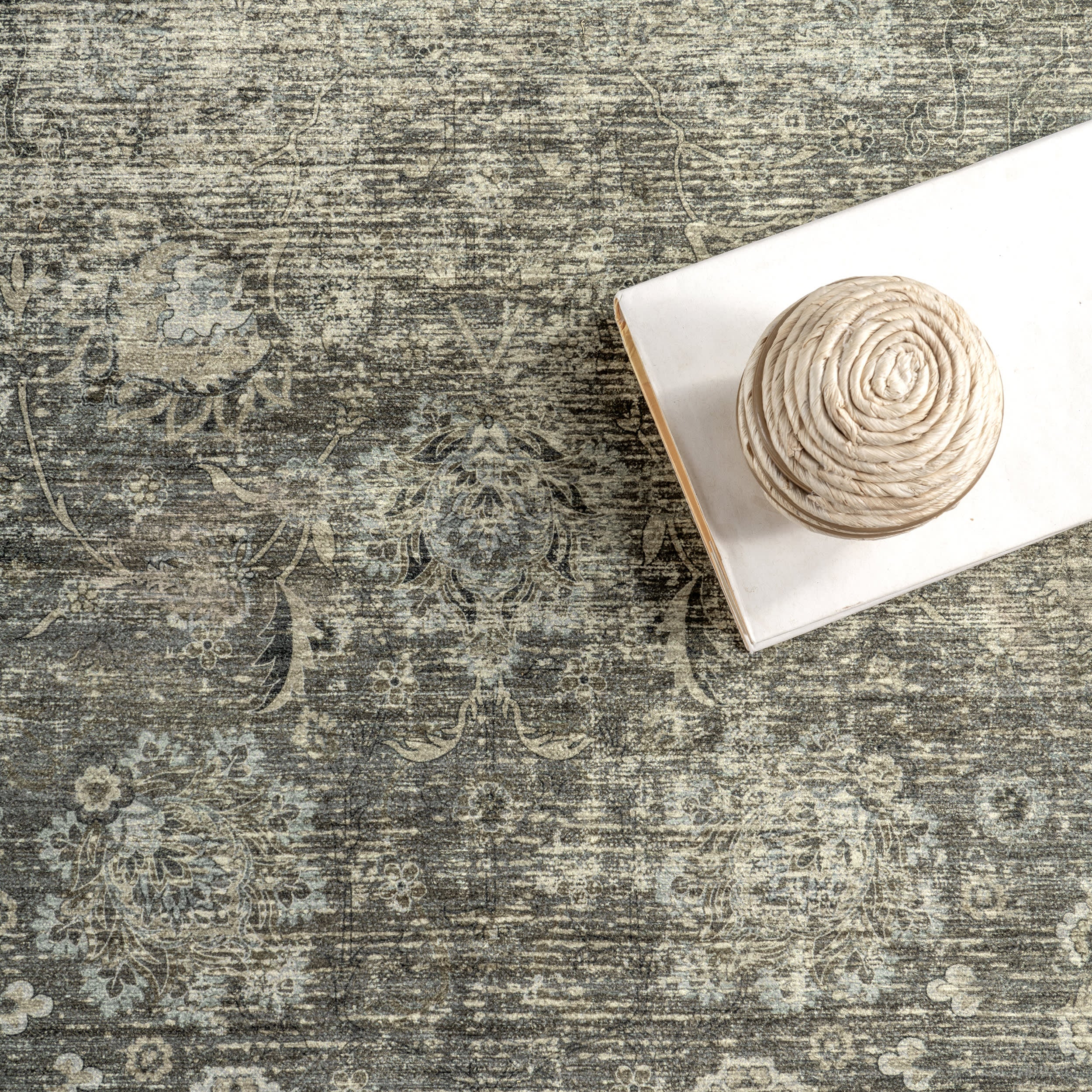 Bayberry Spill Proof Vintage Washable Rug | Green Grey - Image 9