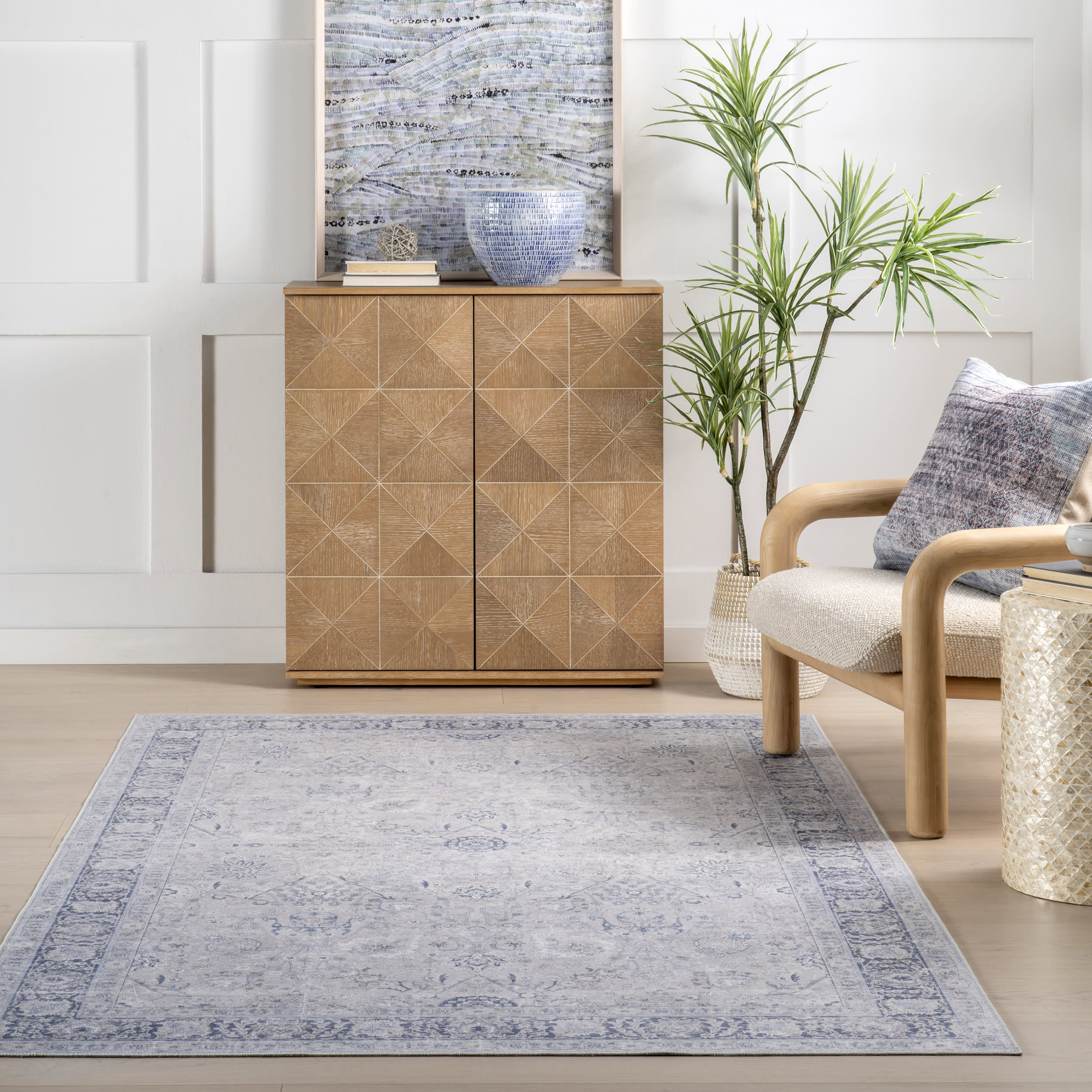 Bayberry Spill Proof Vintage Washable Rug | Light Blue - Image 5