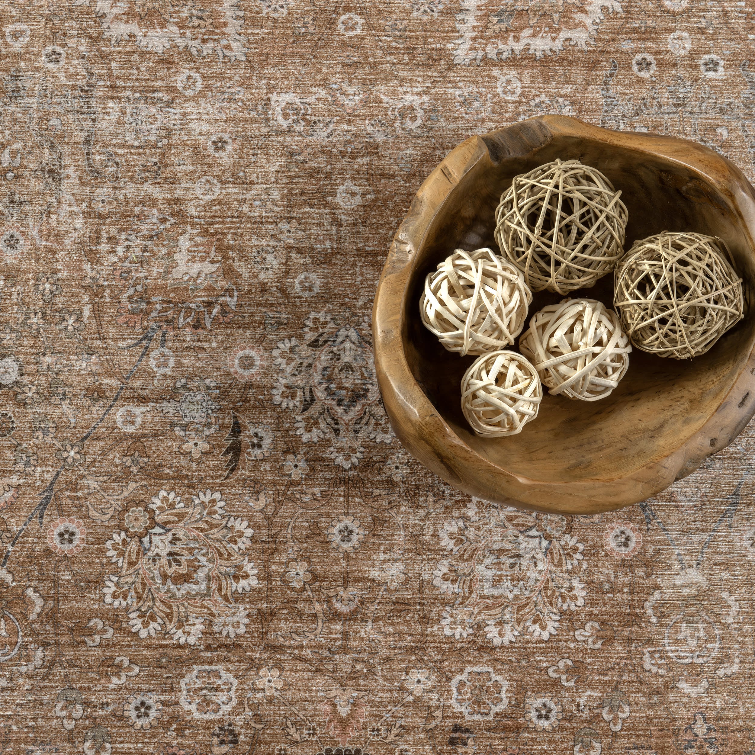 Bayberry Spill Proof Vintage Washable Rug | Light Brown - Image 7