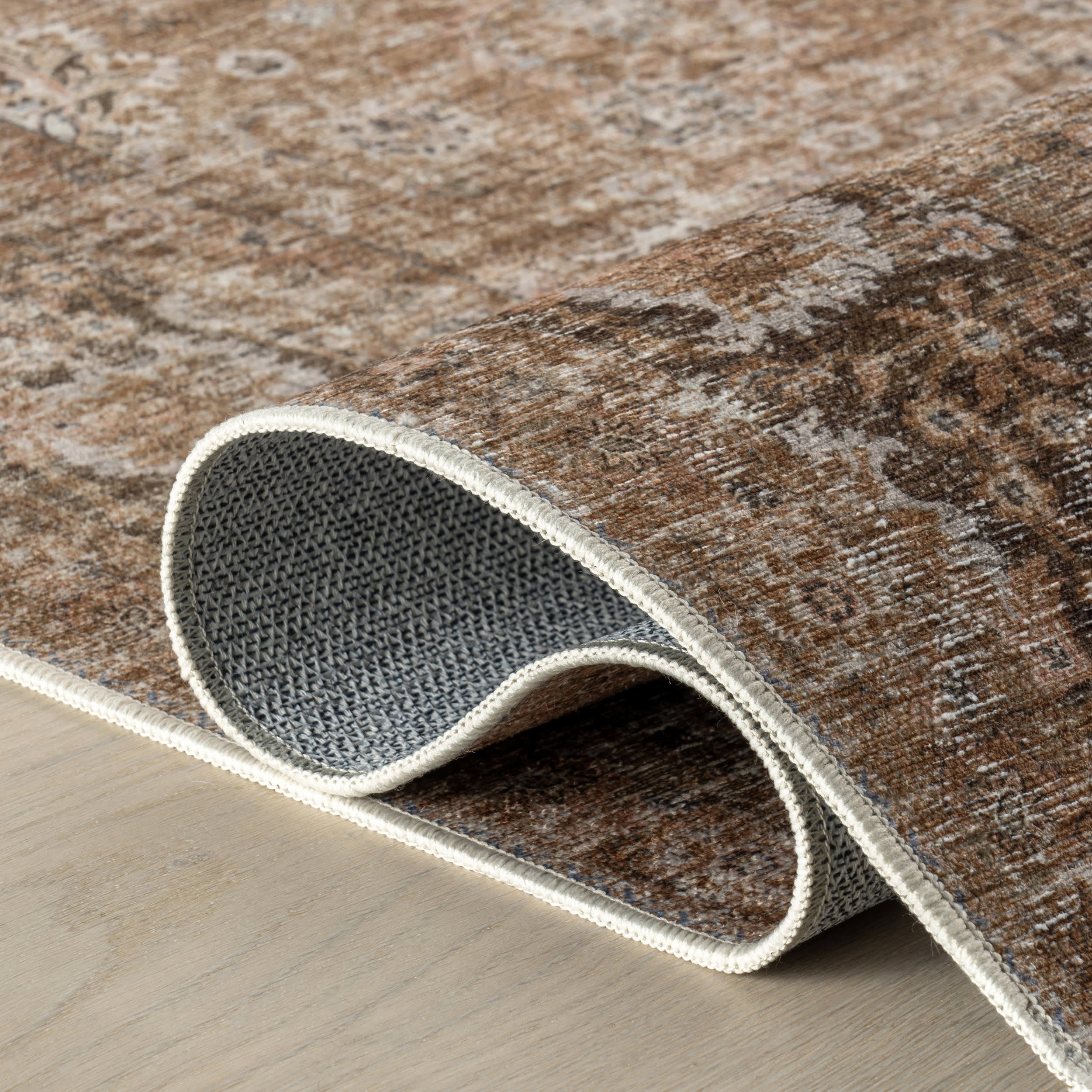 Bayberry Spill Proof Vintage Washable Rug | Light Brown - Image 9