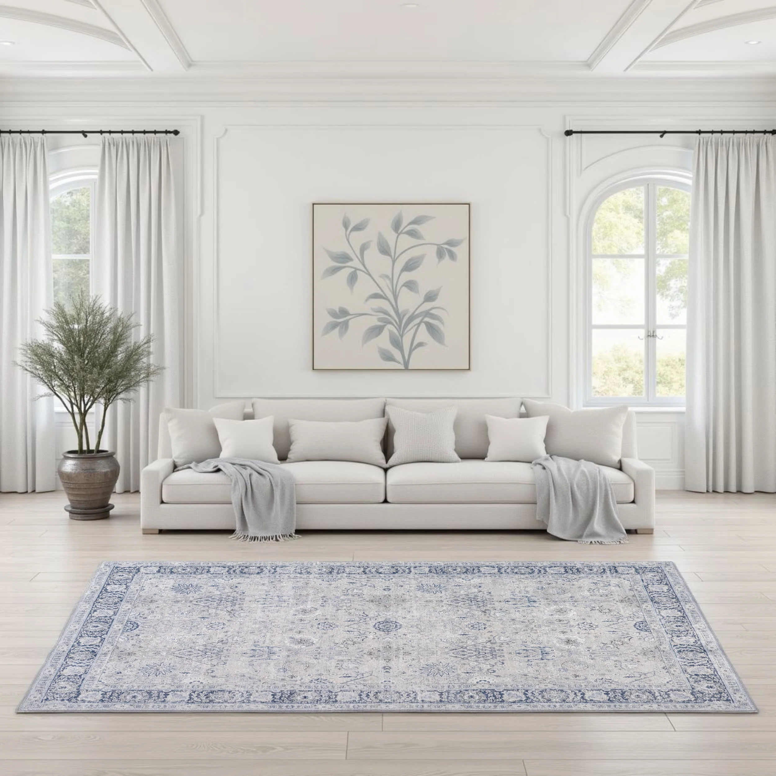 Bayberry Spill Proof Vintage Washable Rug | Light Grey - Image 2