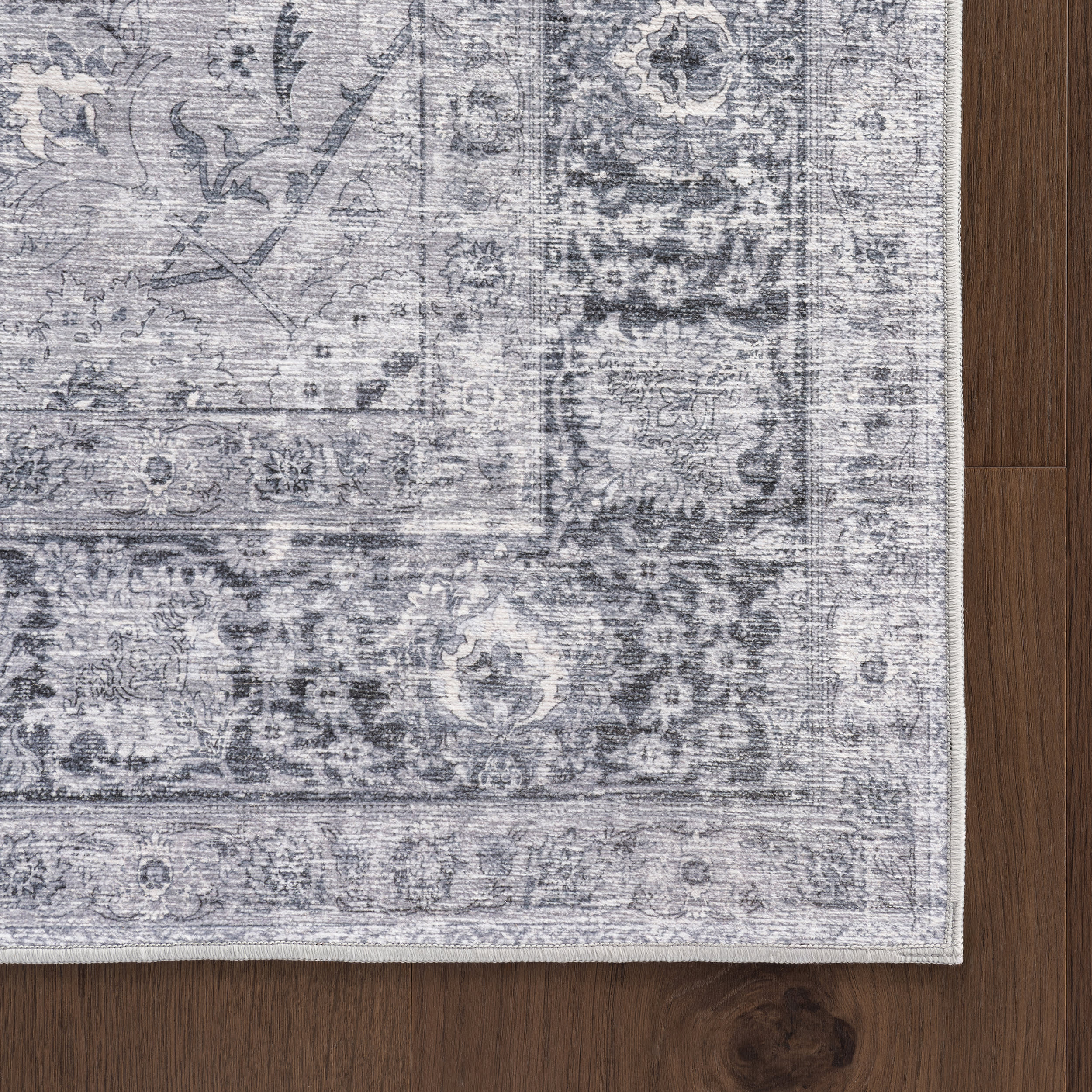 Bayberry Spill Proof Vintage Washable Rug | Light Grey - Image 4
