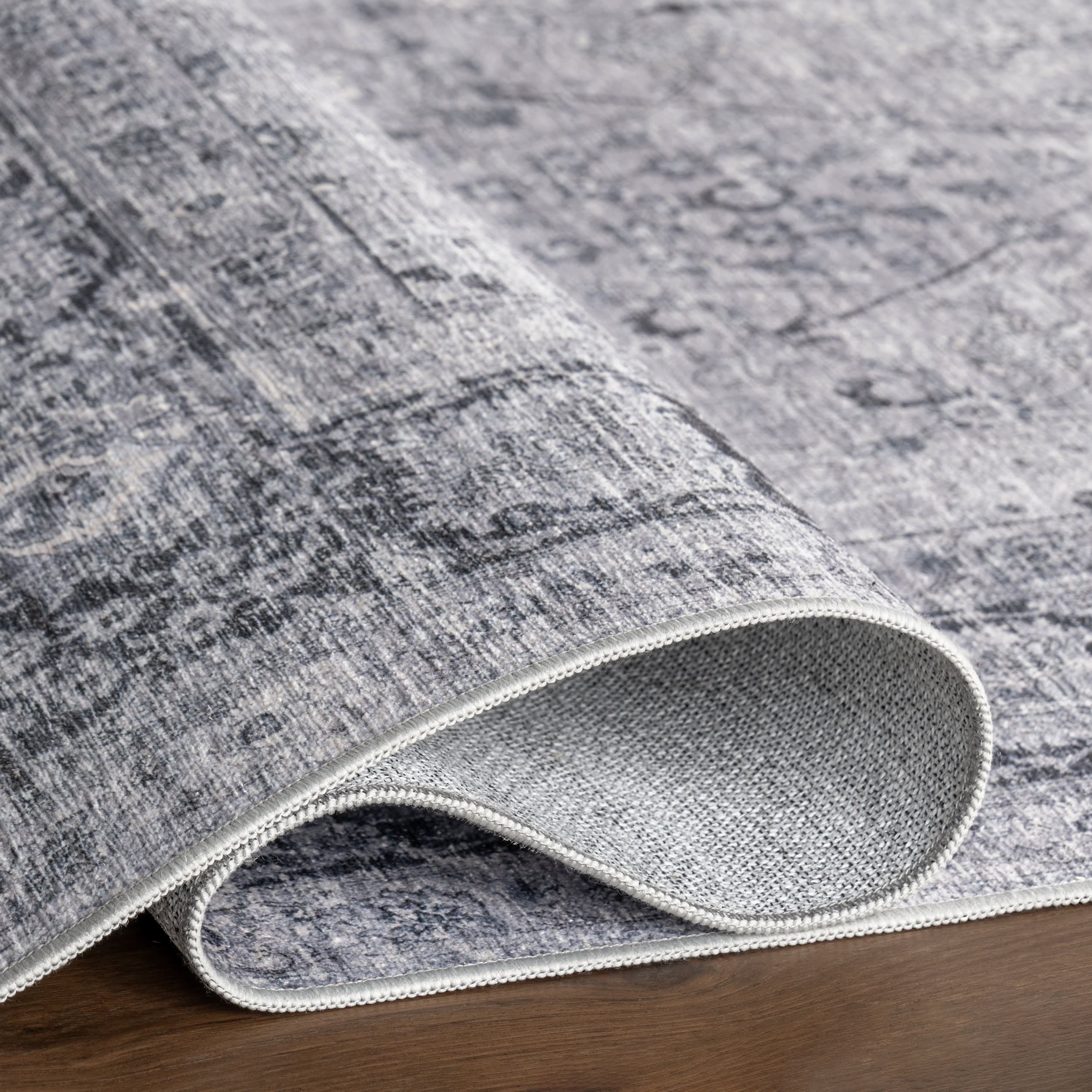 Bayberry Spill Proof Vintage Washable Rug | Light Grey - Image 9