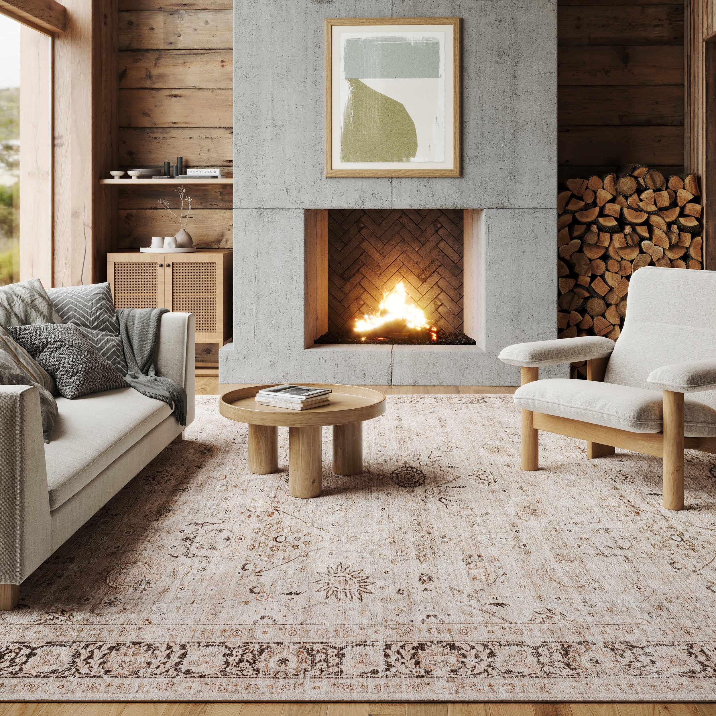 Bayberry Spill Proof Vintage Washable Rug | Sand - Image 2
