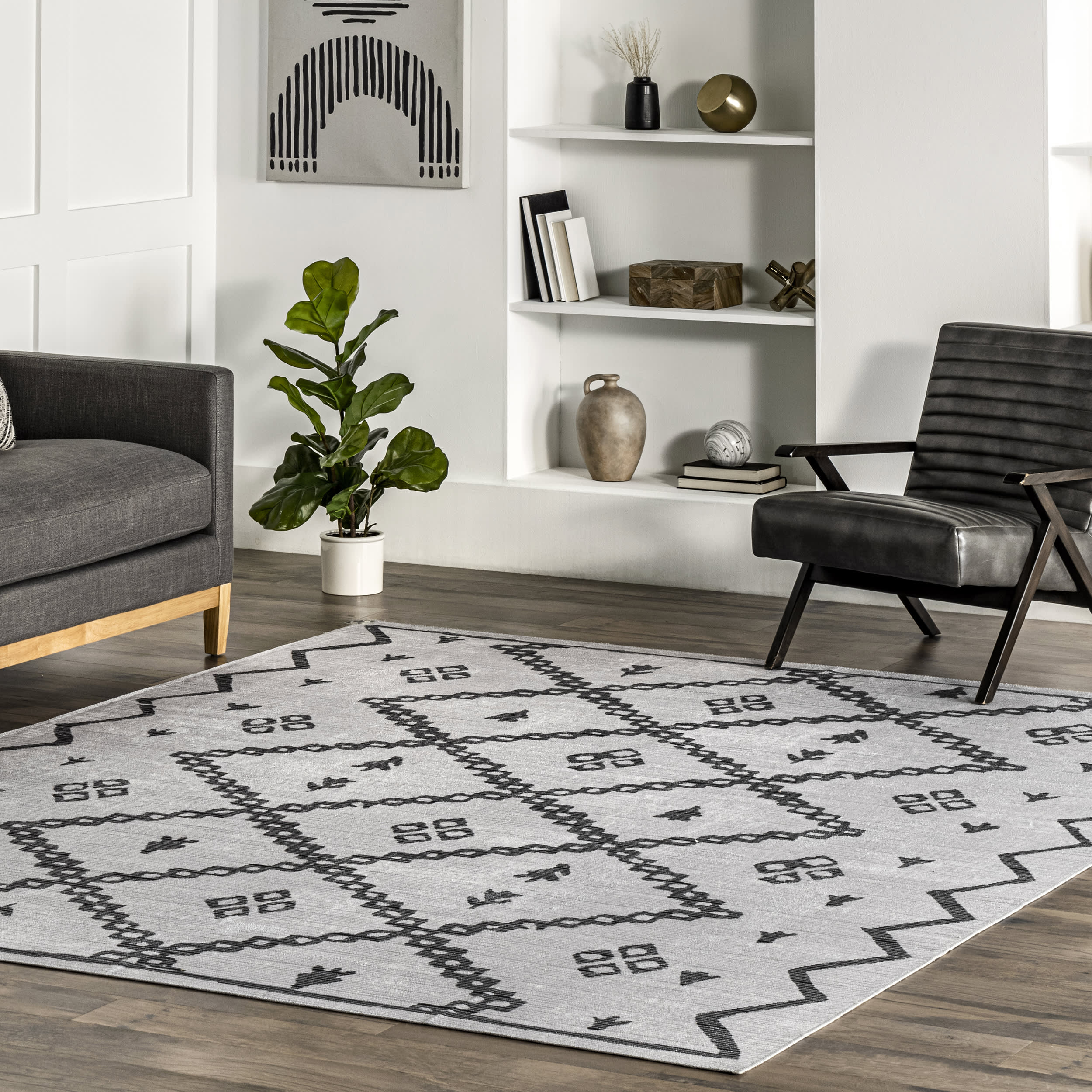 Beatrice Washable Trellis Rug | Ivory - Image 2