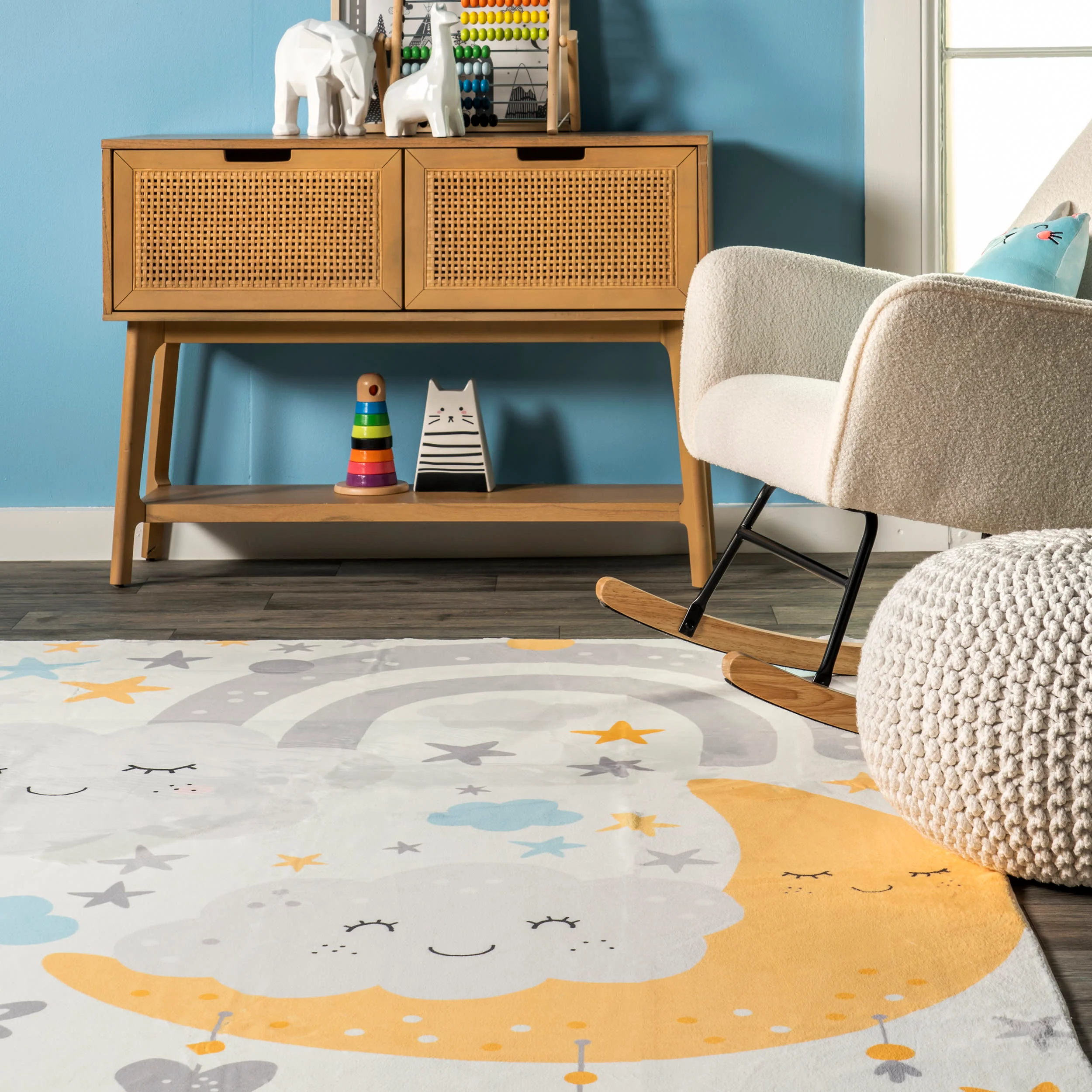 Beatriz Kids Washable Crescent Rug | White Multicolor - Image 4