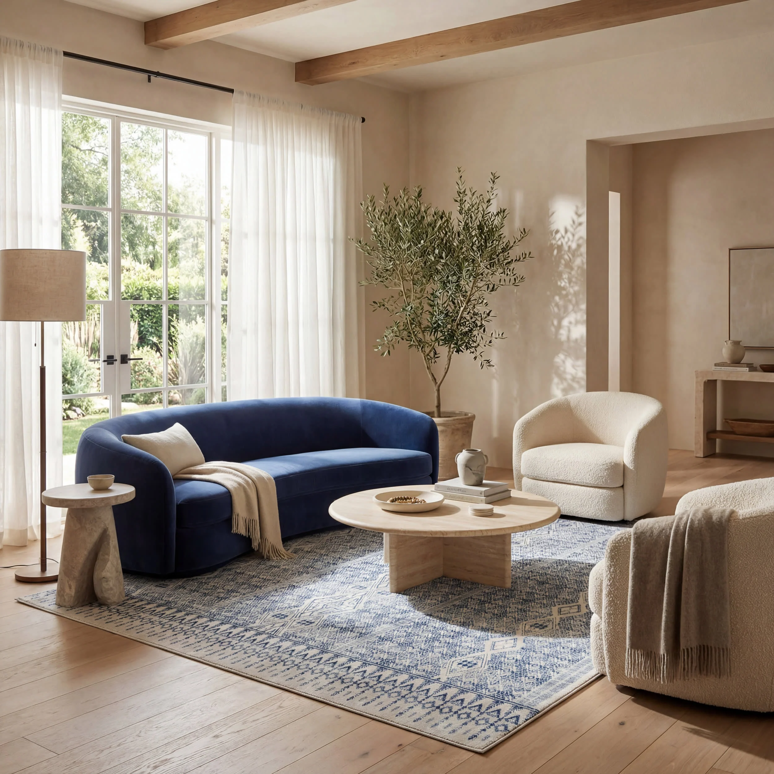 Benica Modern Geometric Washable Rug | Blue - Image 2