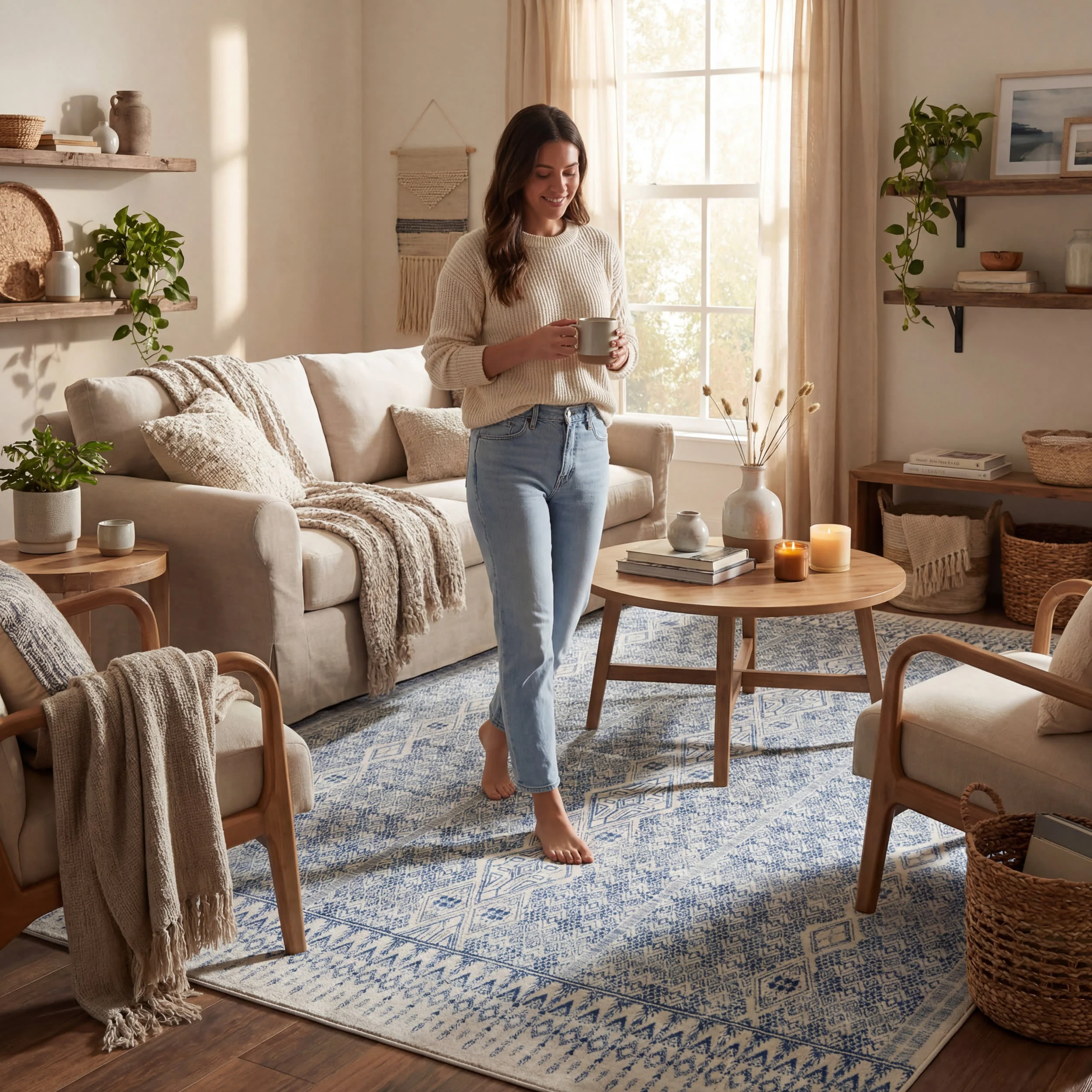 Benica Modern Geometric Washable Rug | Blue - Image 9