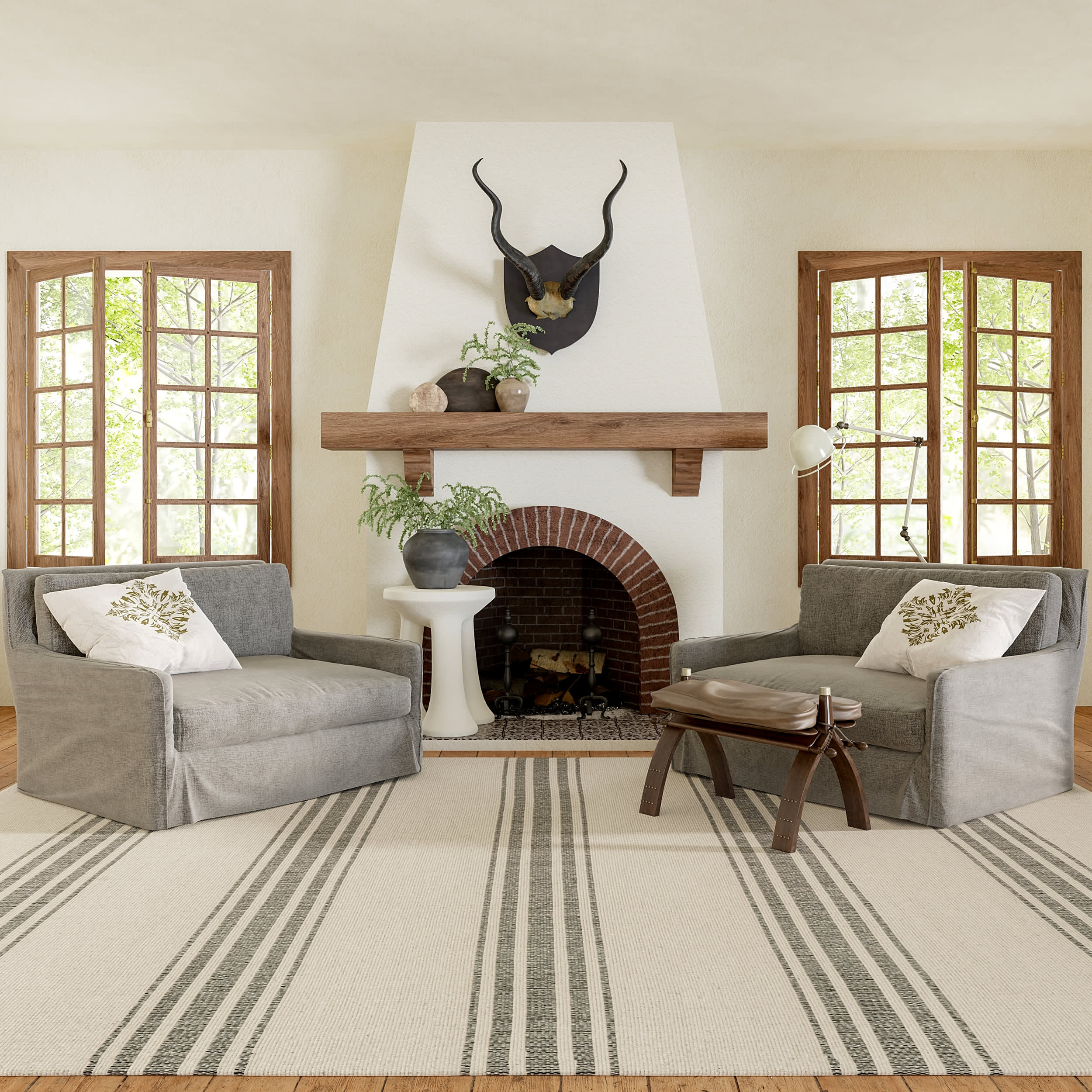 Bergamot Striped Cotton Rug | Beige - Image 2