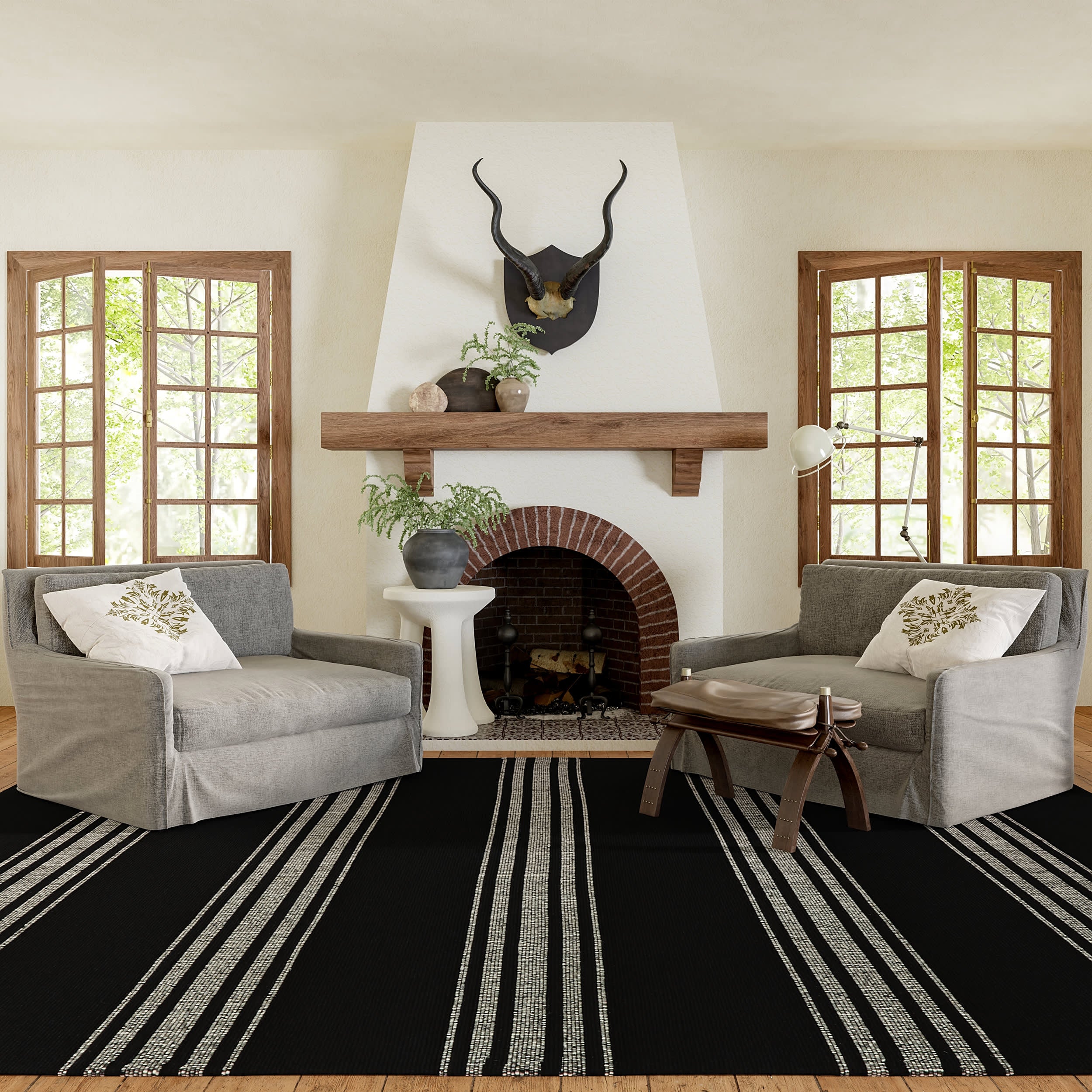 Bergamot Striped Cotton Rug | Black - Image 2