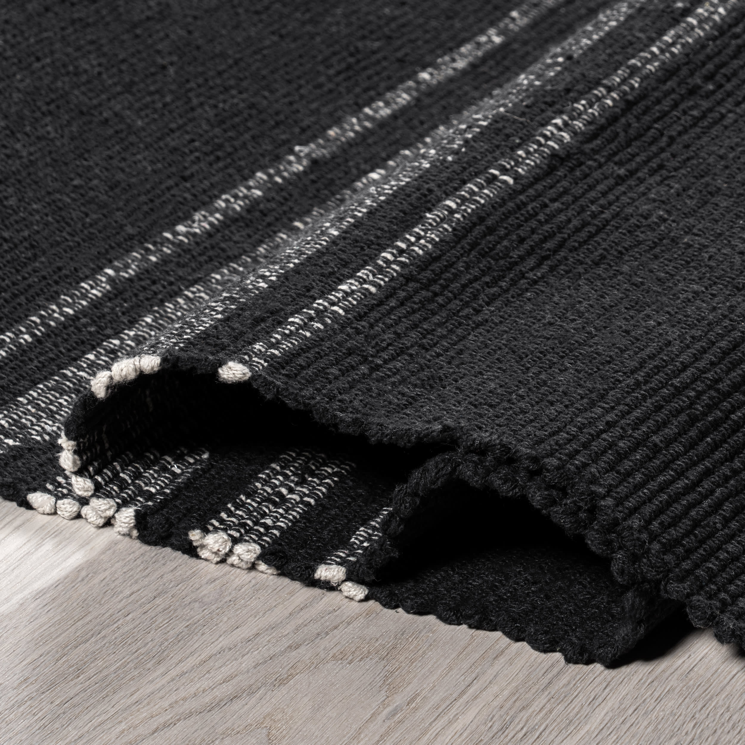 Bergamot Striped Cotton Rug | Black - Image 6