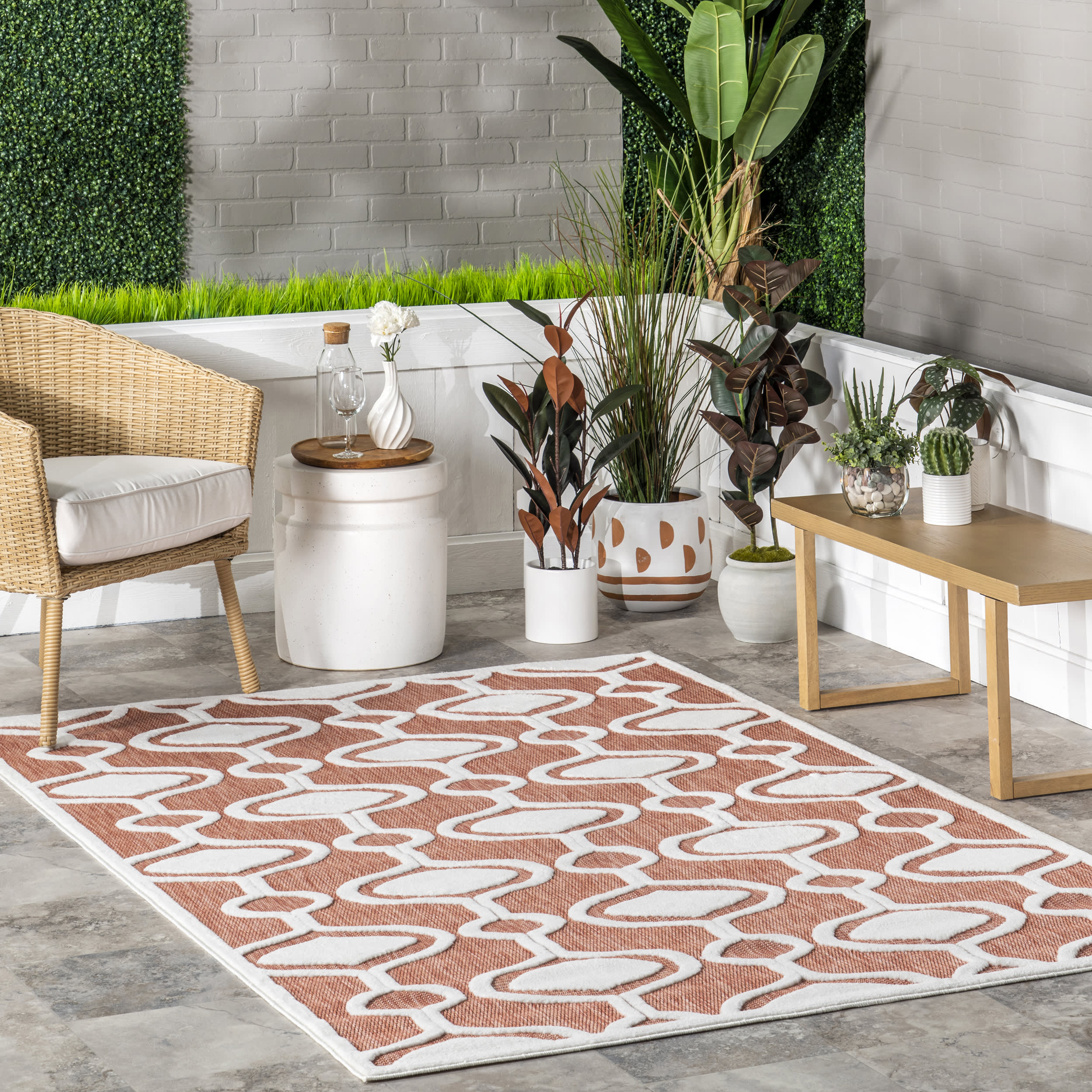 Bernita Geometric Indoor/Outdoor Rug | Brick - Image 2