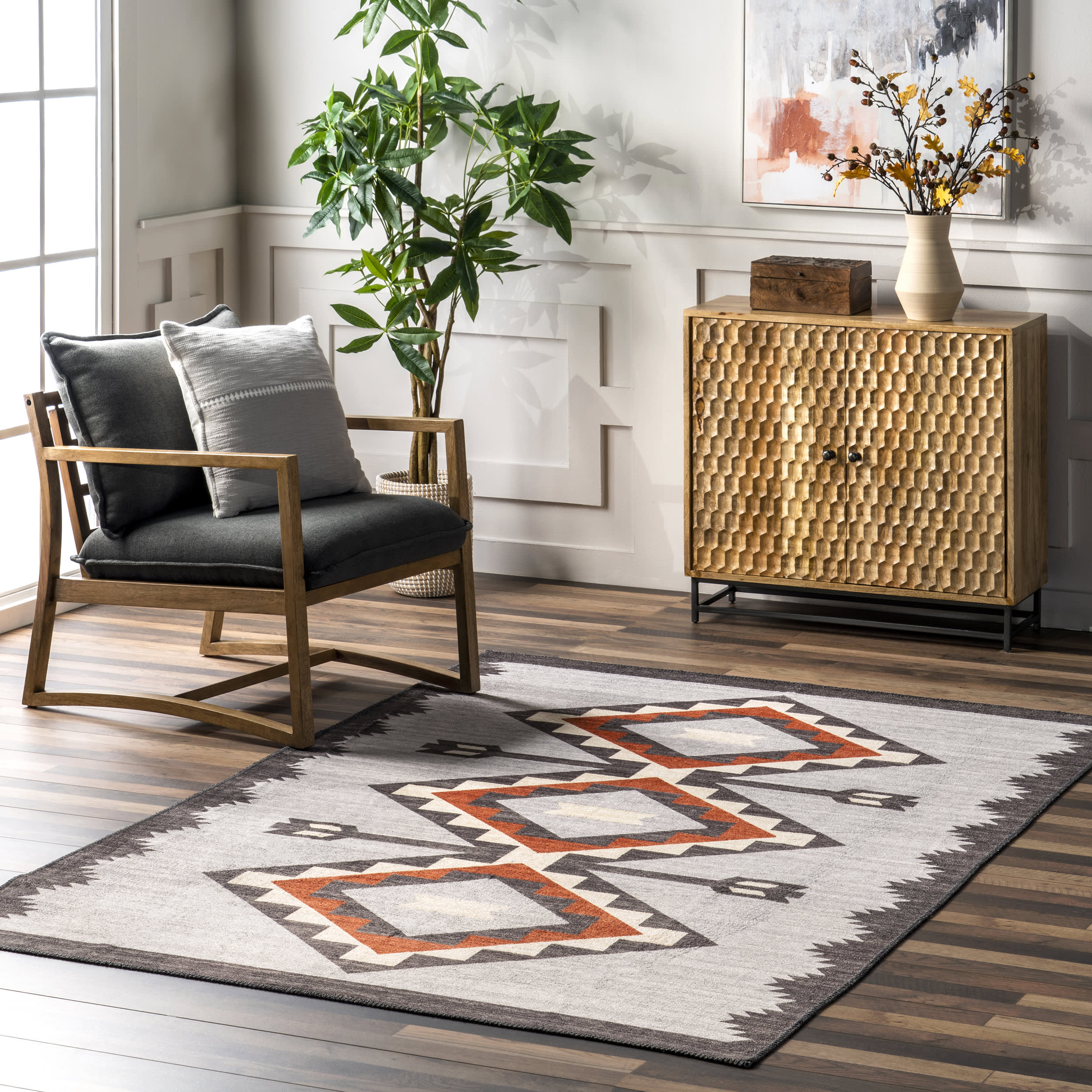 Bertha Washable Mountain Peaks Rug | Grey - Image 2