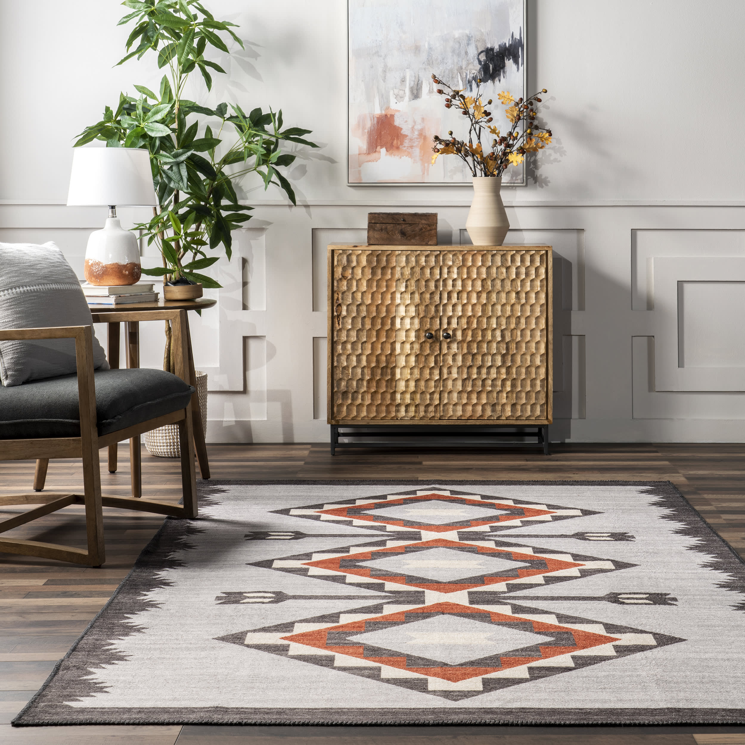 Bertha Washable Mountain Peaks Rug | Grey - Image 4