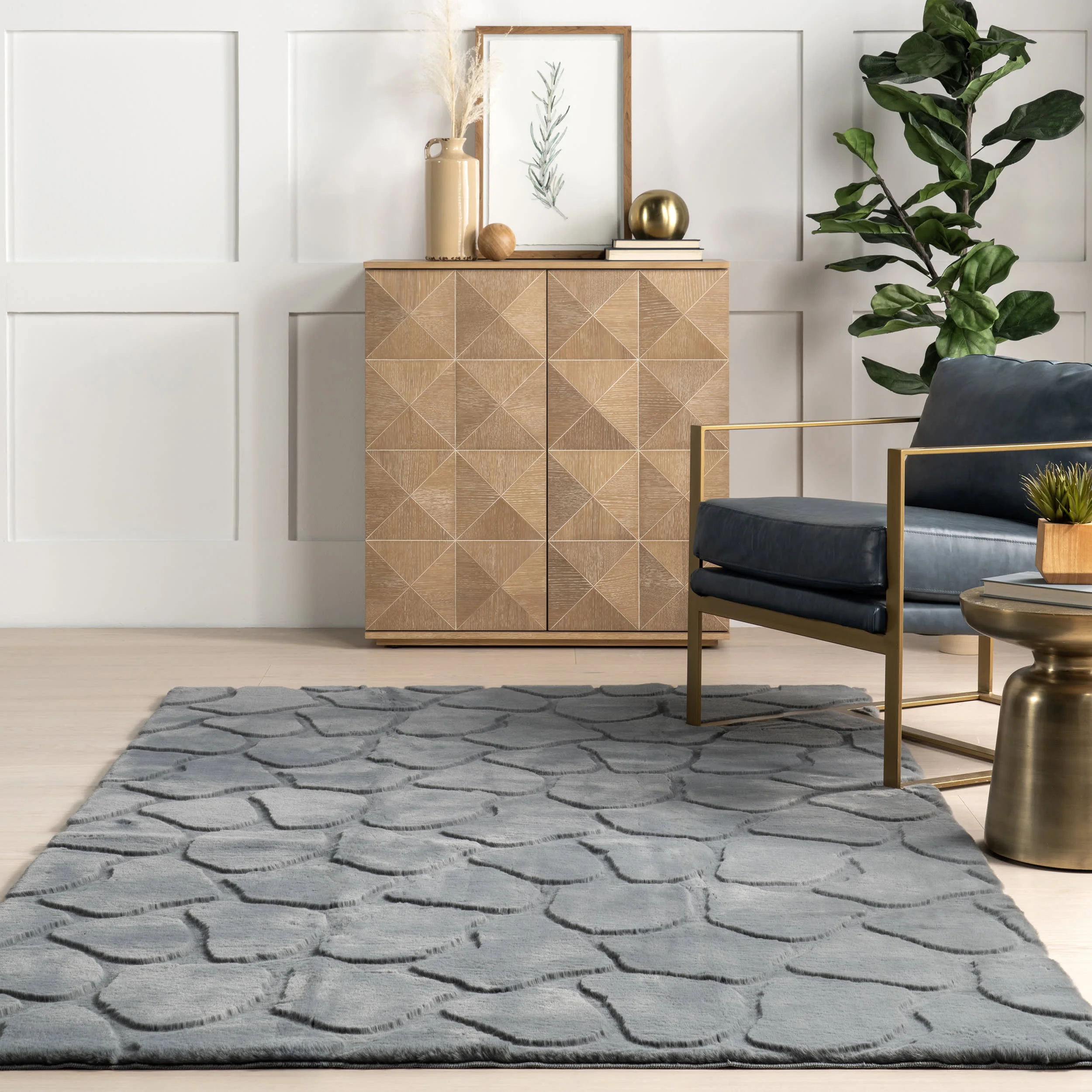 Bertie Pebble Plush Cloud Washable Rug | Grey Blue - Image 4