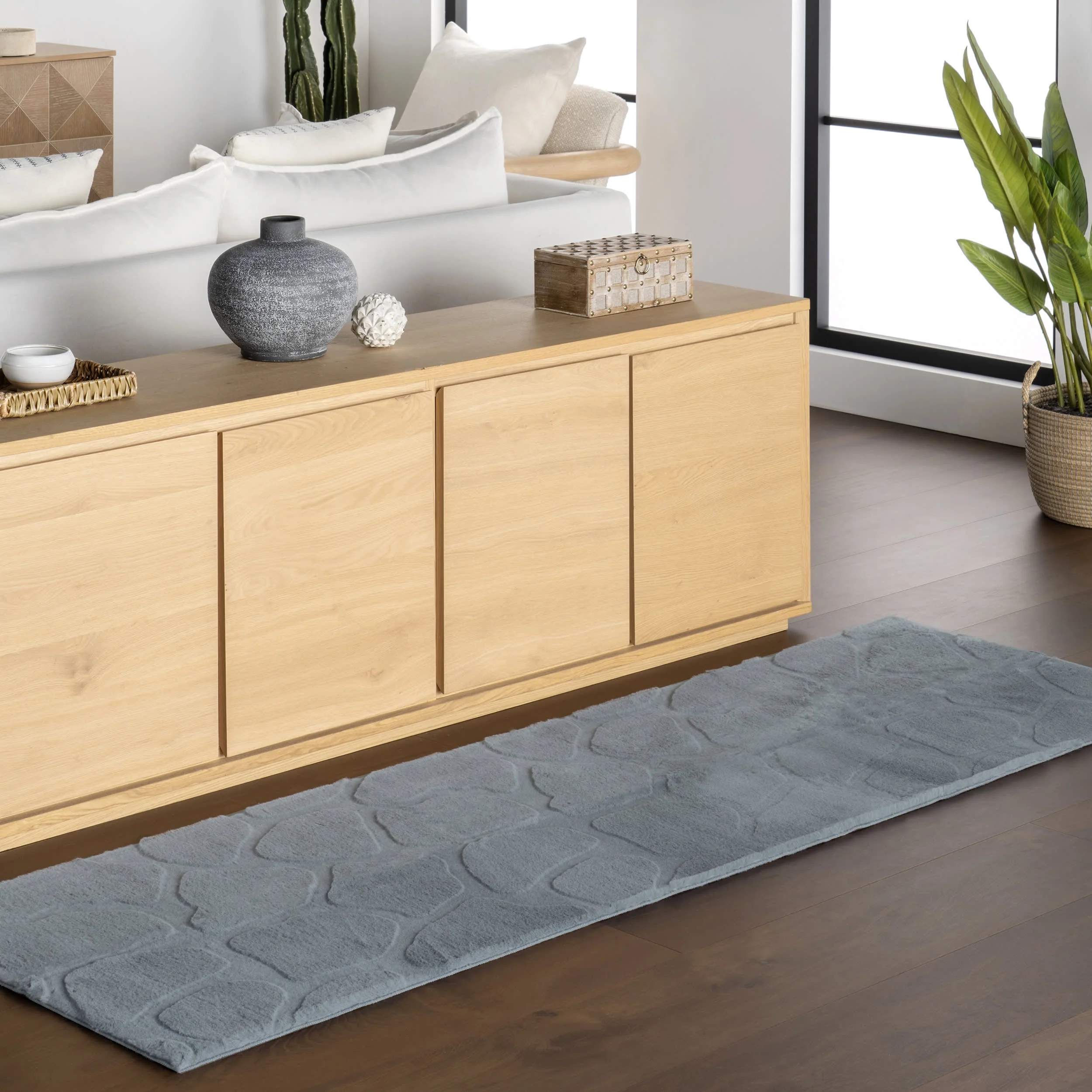 Bertie Pebble Plush Cloud Washable Rug | Grey Blue - Image 2
