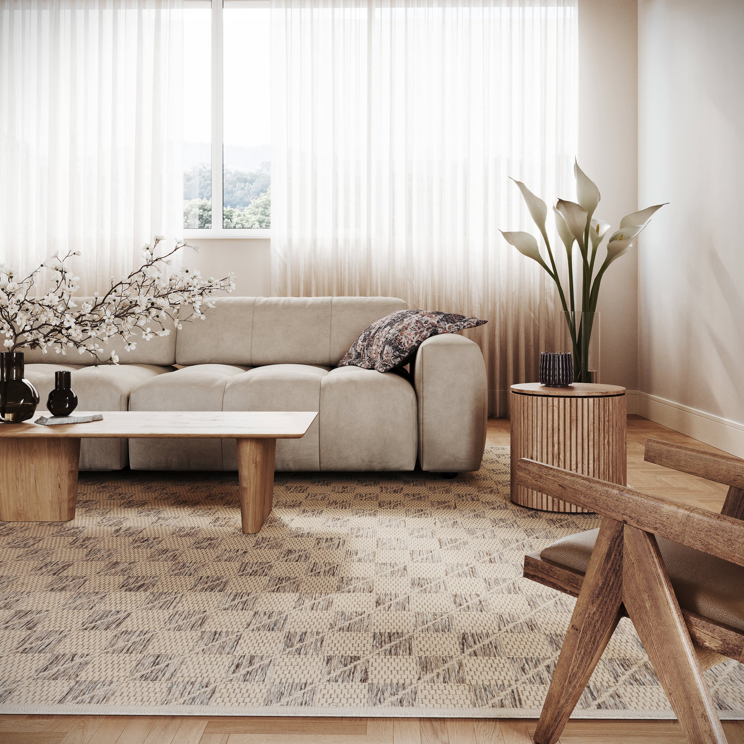Beryn Modern Checkered Rug | Beige - Image 2