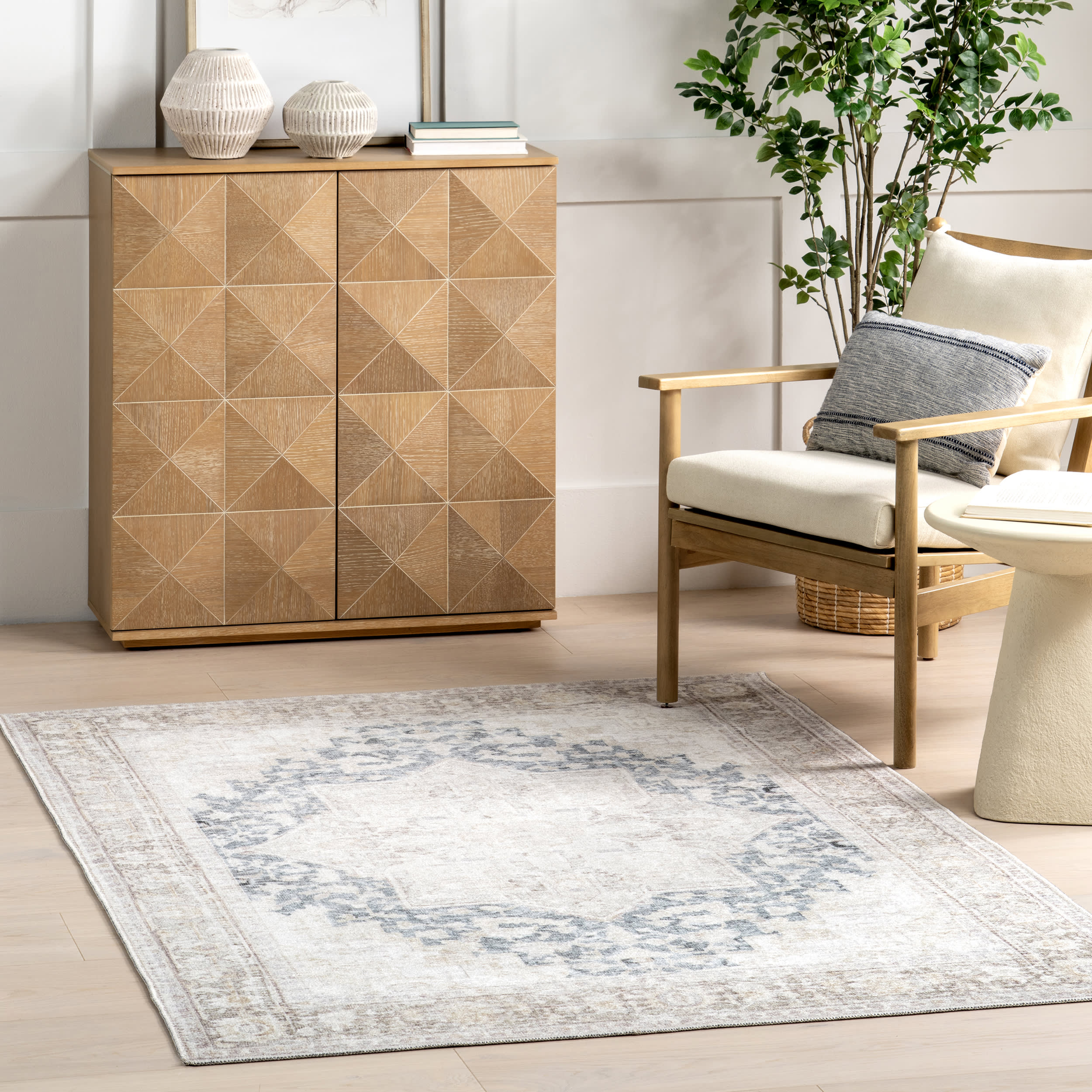 Bethany Medallion Washable Rug | Beige - Image 2