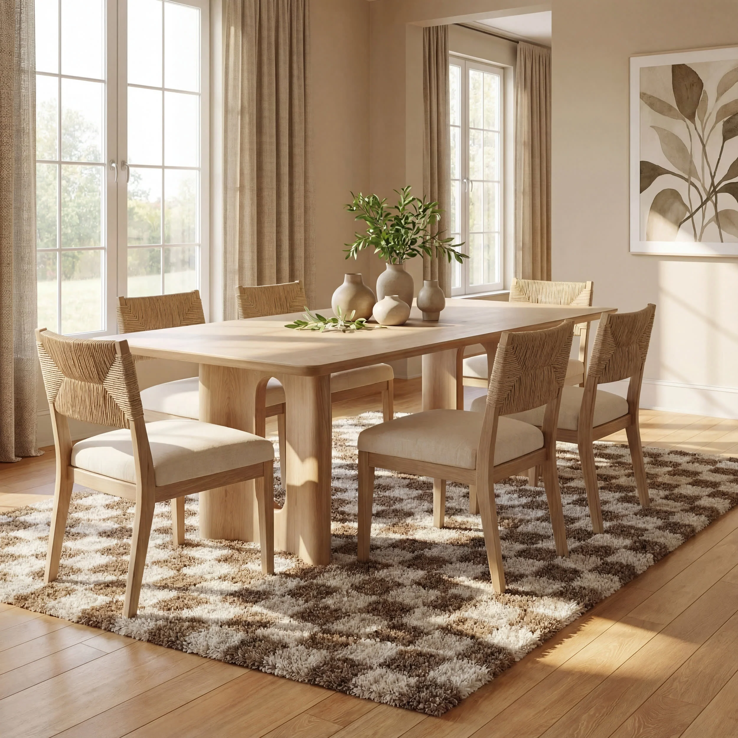 Bettie Retro Checkered Shag Rug | Beige - Image 6