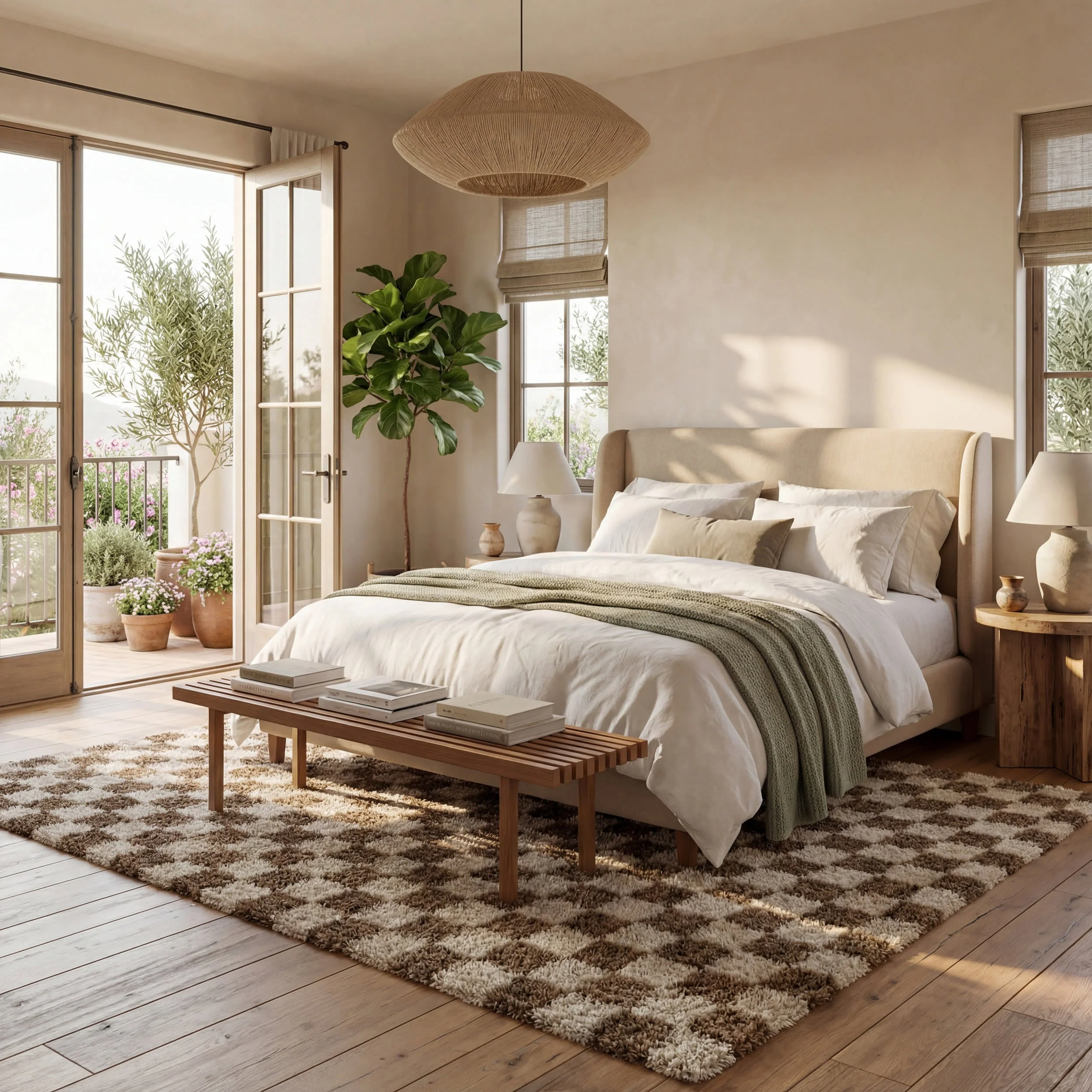 Bettie Retro Checkered Shag Rug | Beige - Image 9