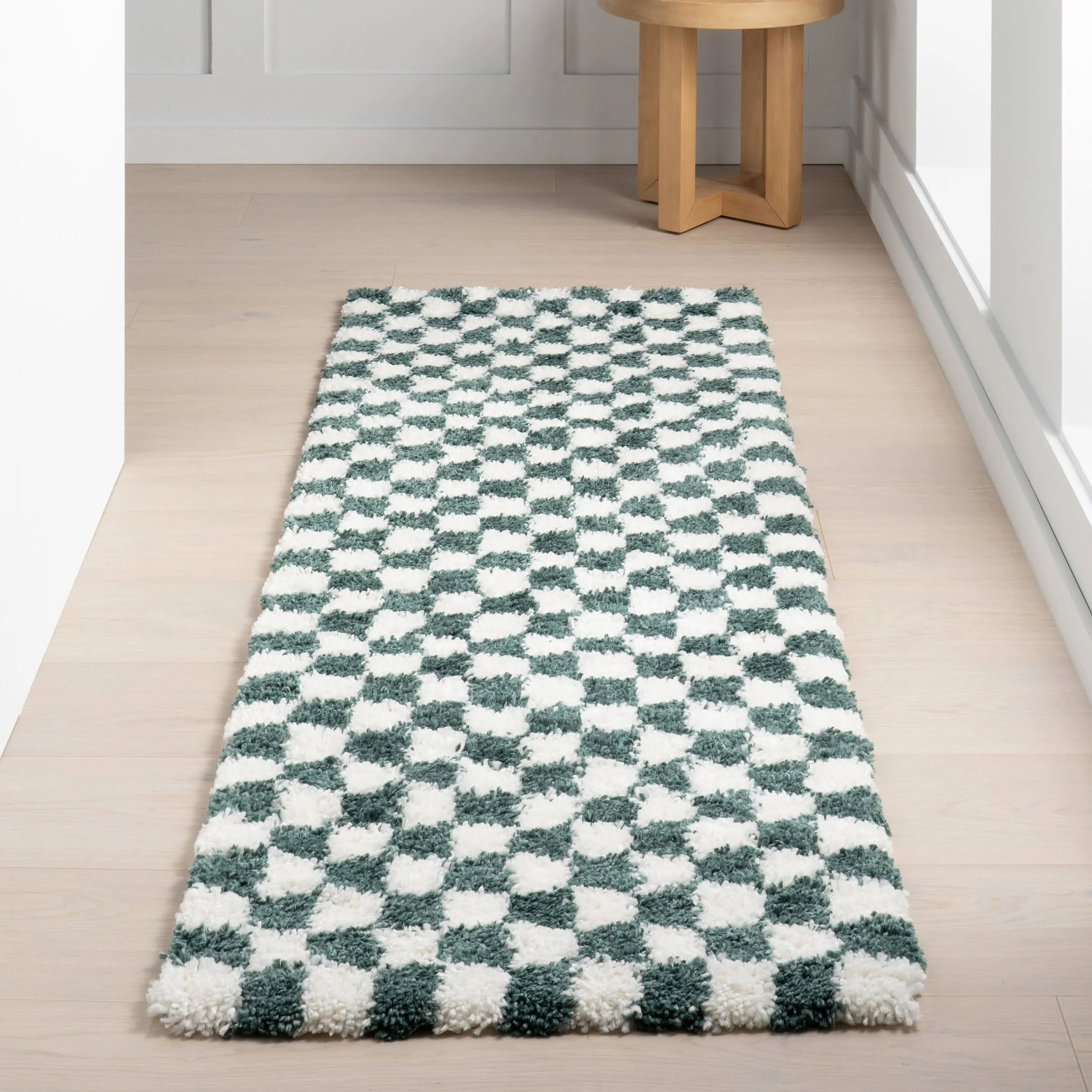 Bettie Retro Checkered Shag Rug | Green - Image 2