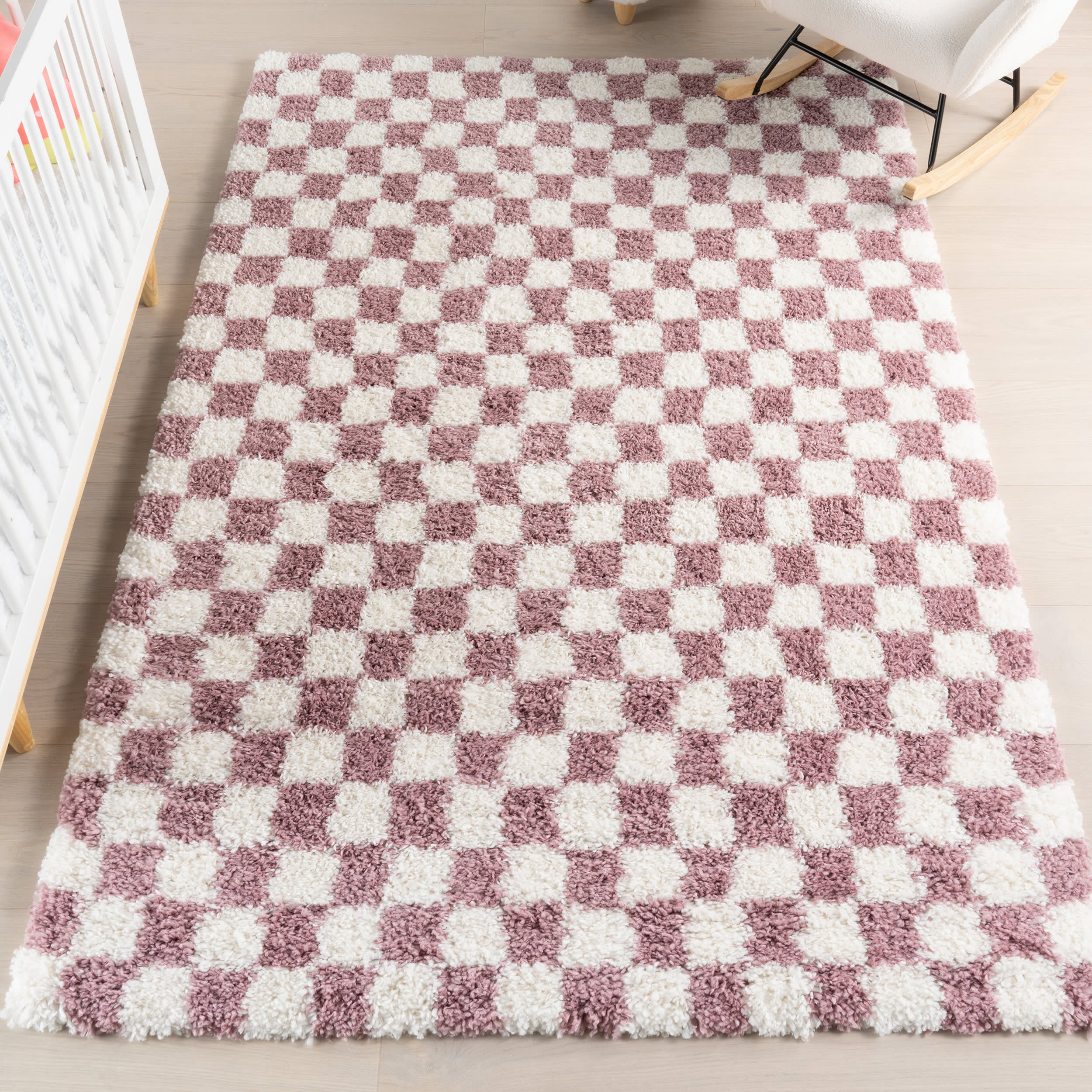 Bettie Retro Checkered Shag Rug | Pink - Image 2