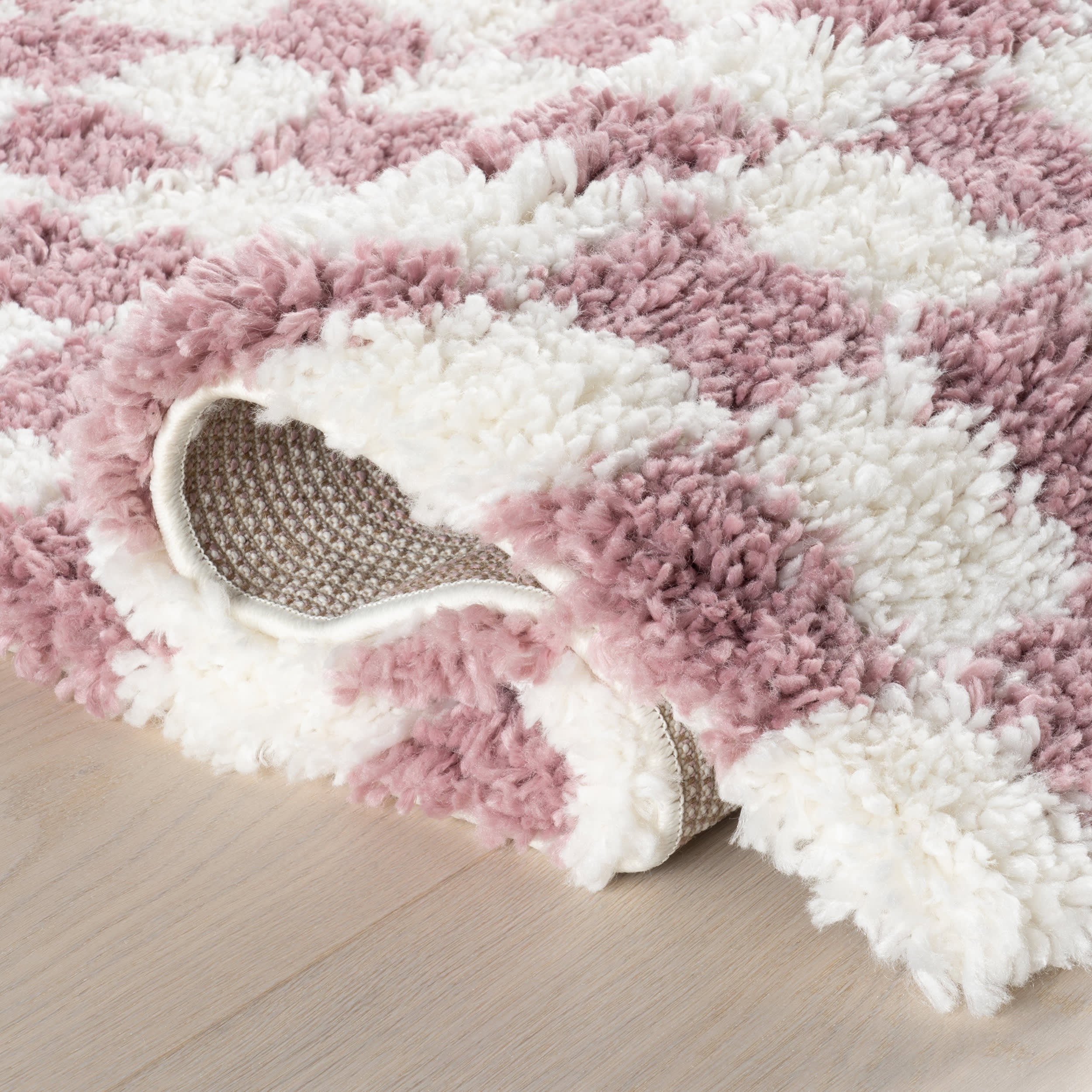 Bettie Retro Checkered Shag Rug | Pink - Image 9